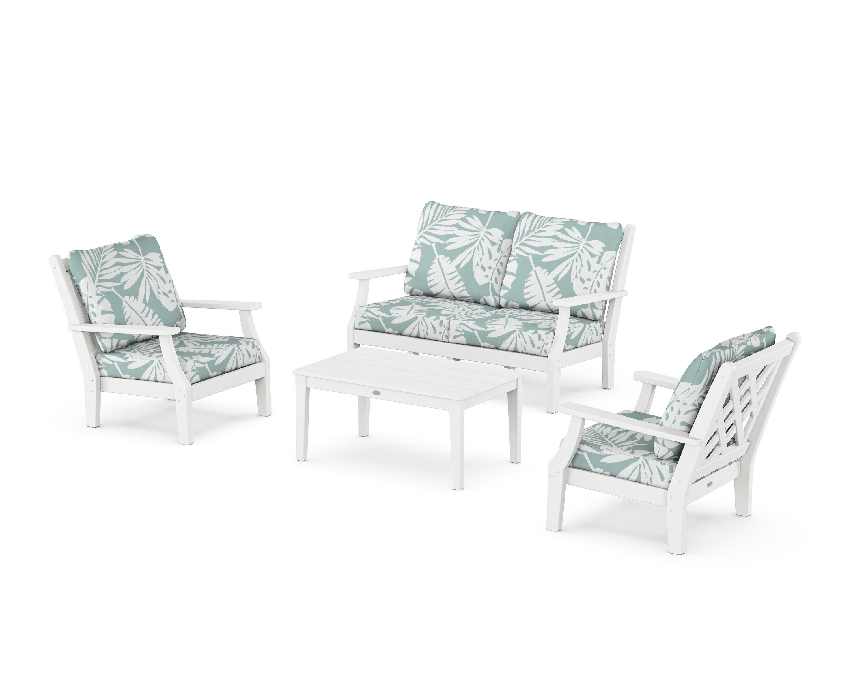 Wovendale 4-Piece Deep Seating Set with Loveseat in White / Leaf Glacier Spa