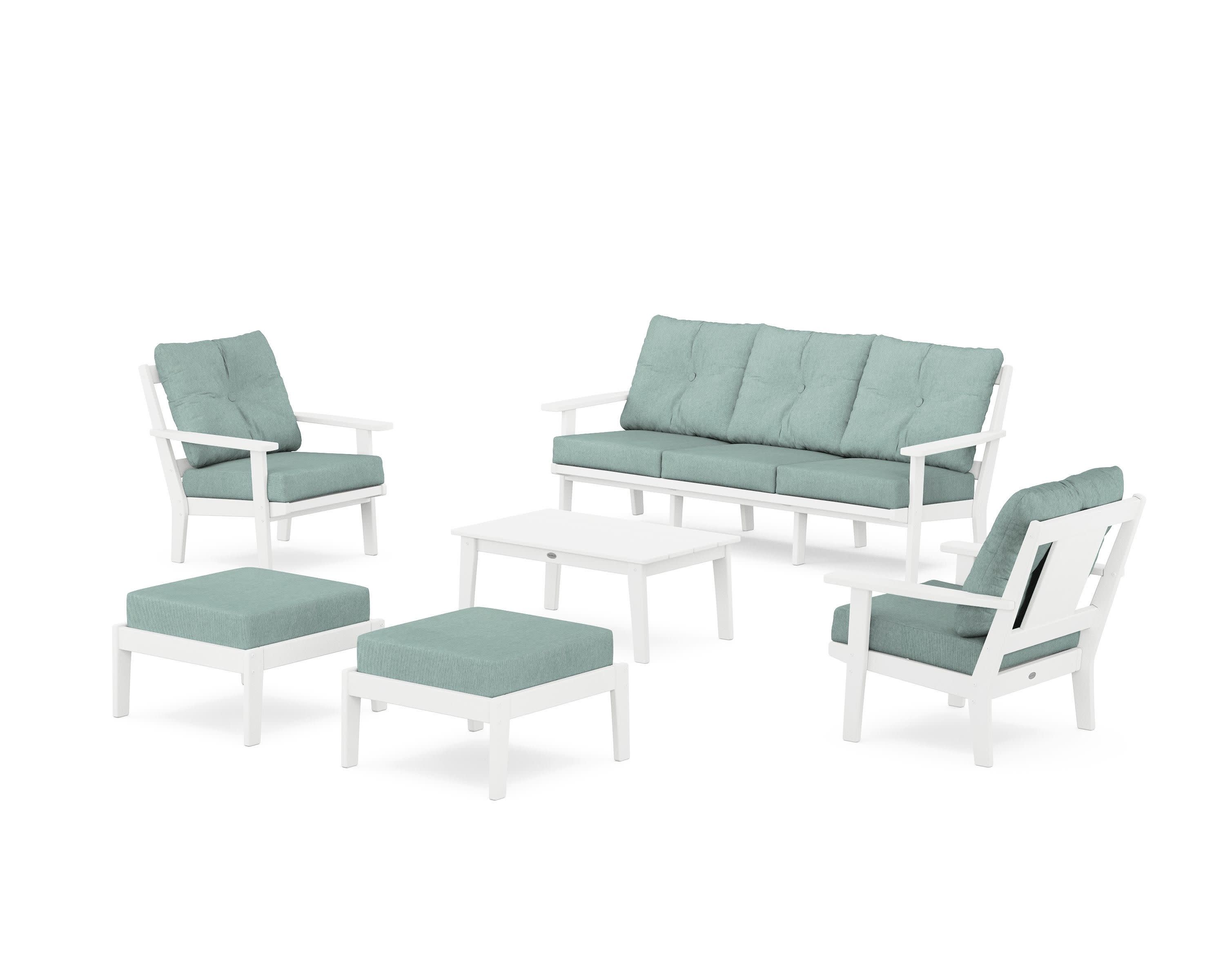 Prairie 6-Piece Lounge Sofa Set in White / Glacier Spa