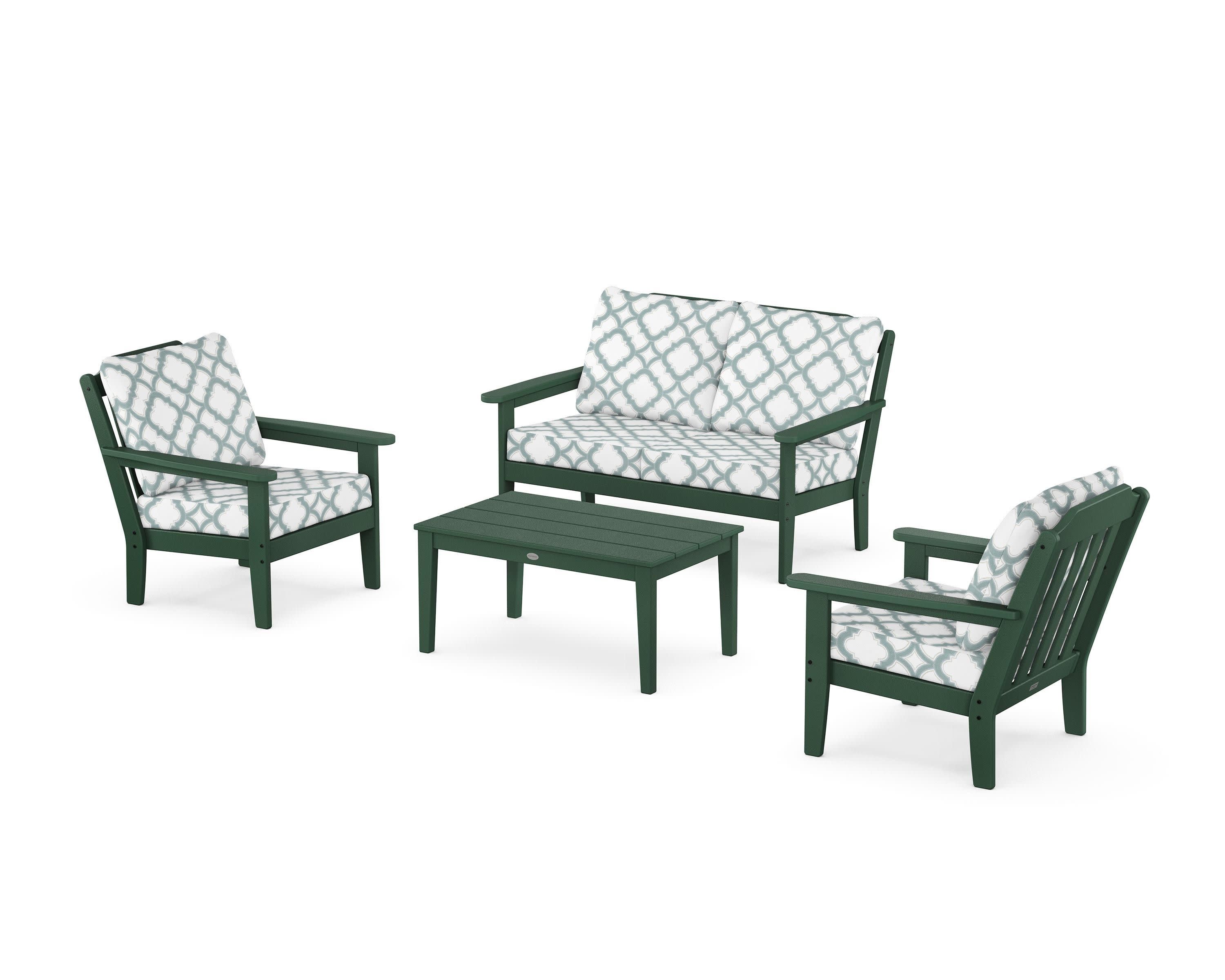 Cottage 4-Piece Deep Seating Set with Loveseat in Green / Trellis Glacier Spa