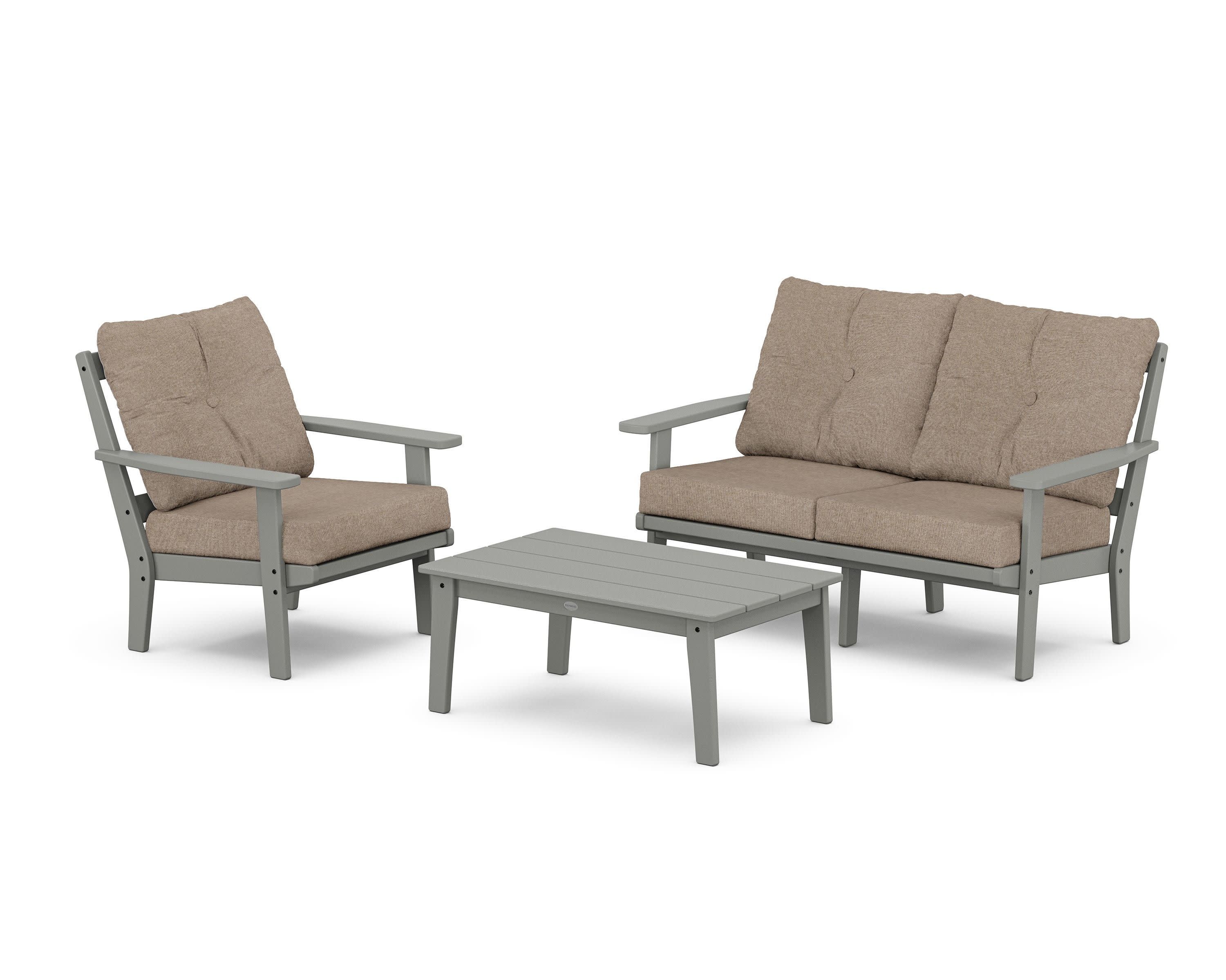 Prairie 3-Piece Deep Seating Set with Loveseat in Slate Grey / Spiced Burlap