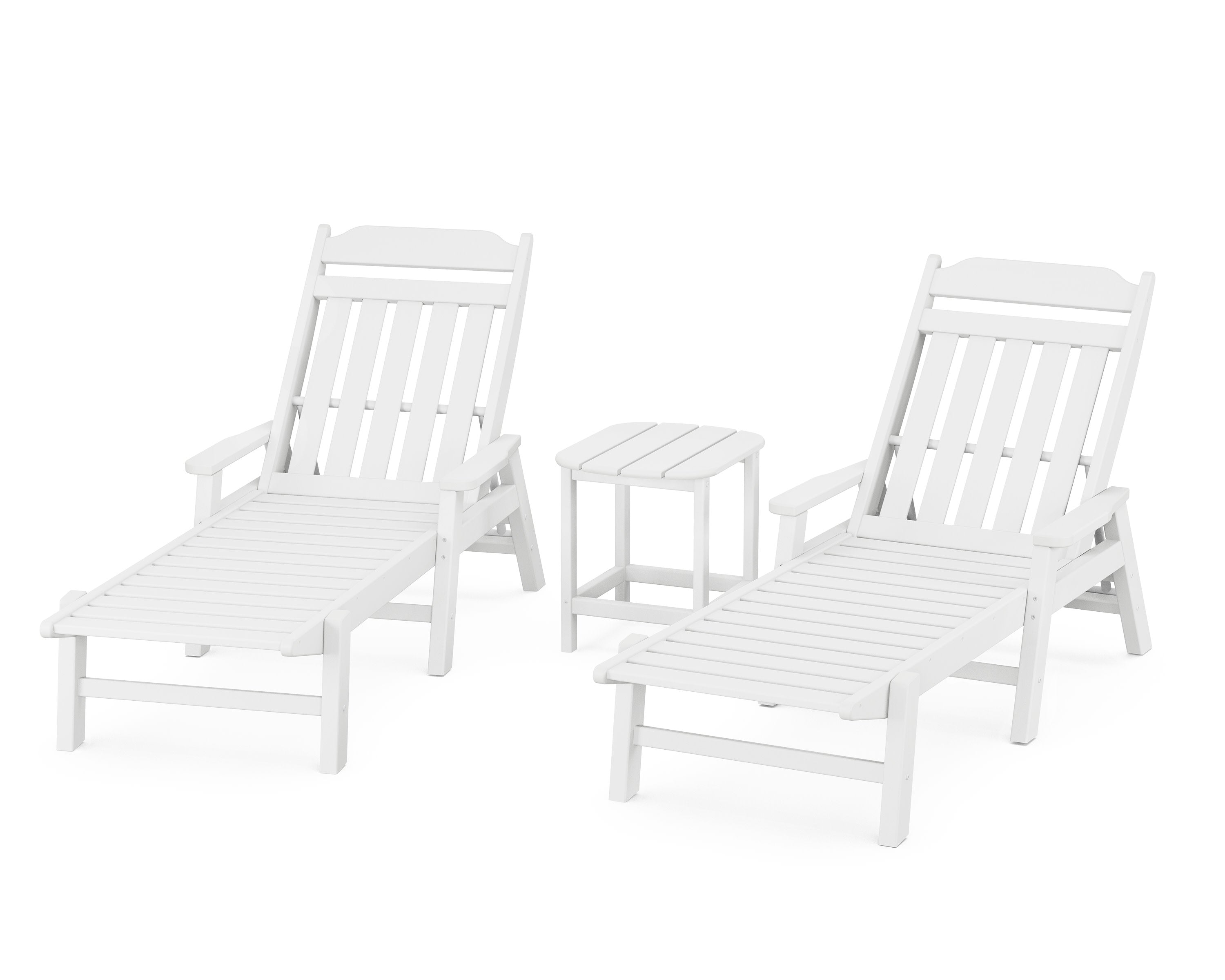 Cottage 3-Piece Chaise Set with Arms in White