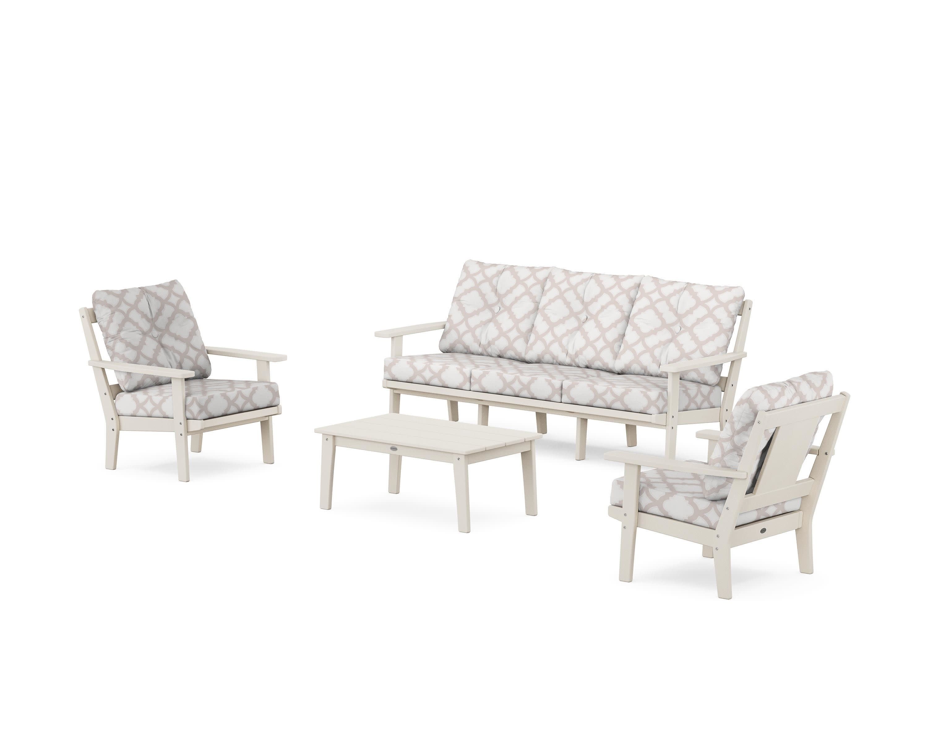 Prairie 4-Piece Deep Seating Set with Sofa in Sand / Trellis Dune Burlap