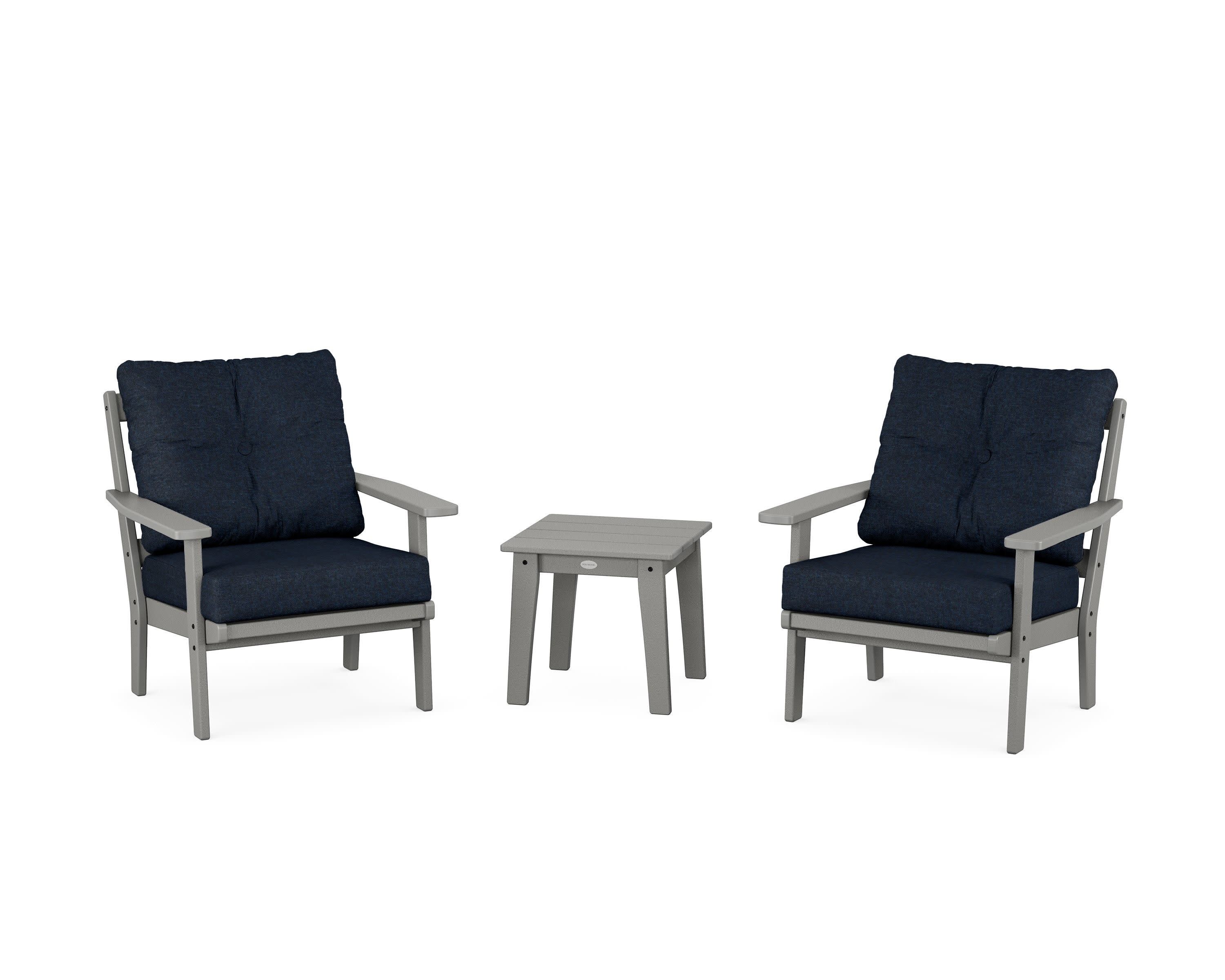 Prairie 3-Piece Deep Seating Set in Slate Grey / Marine Indigo