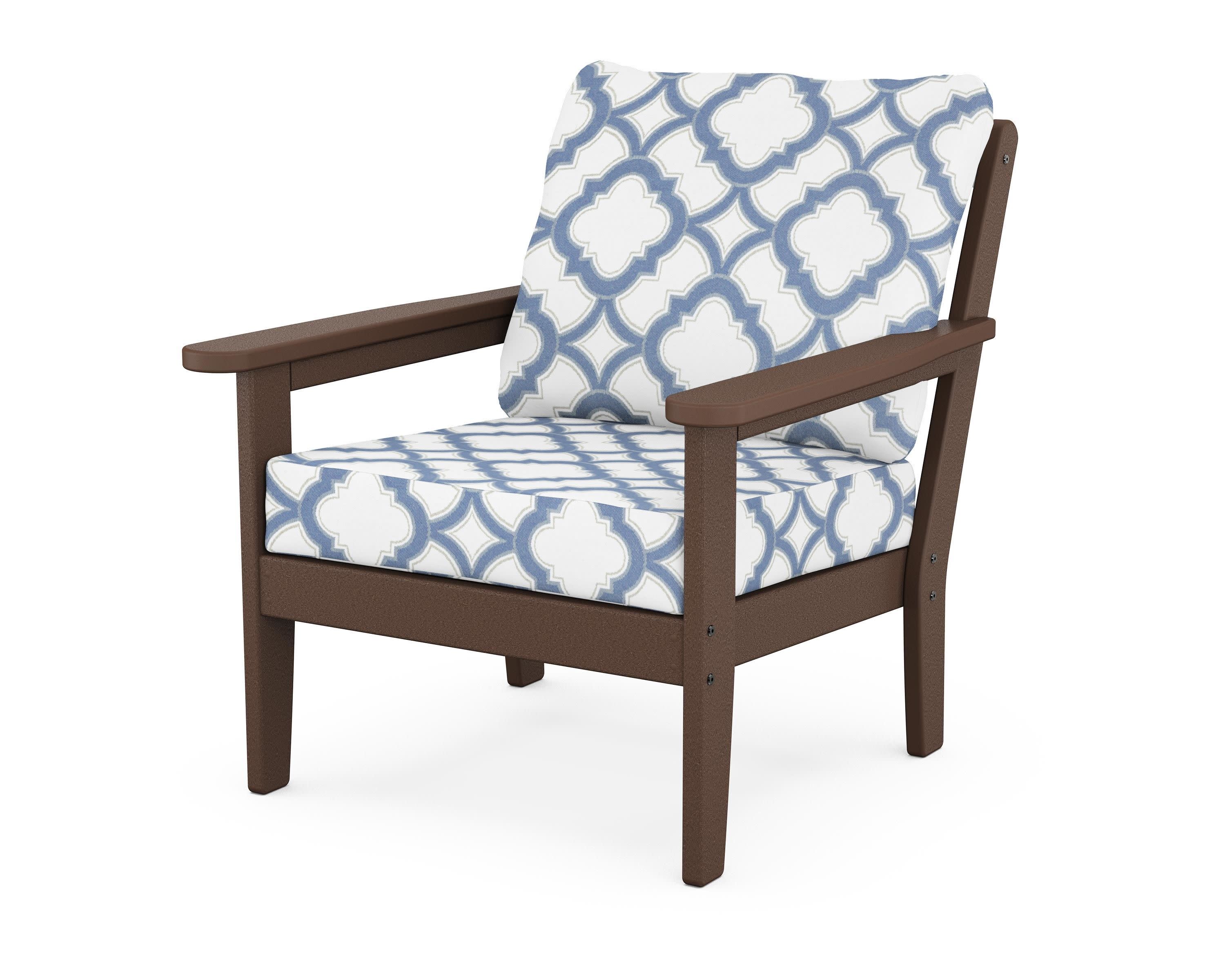 Cottage Deep Seating Chair in Mahogany / Trellis Sky Blue