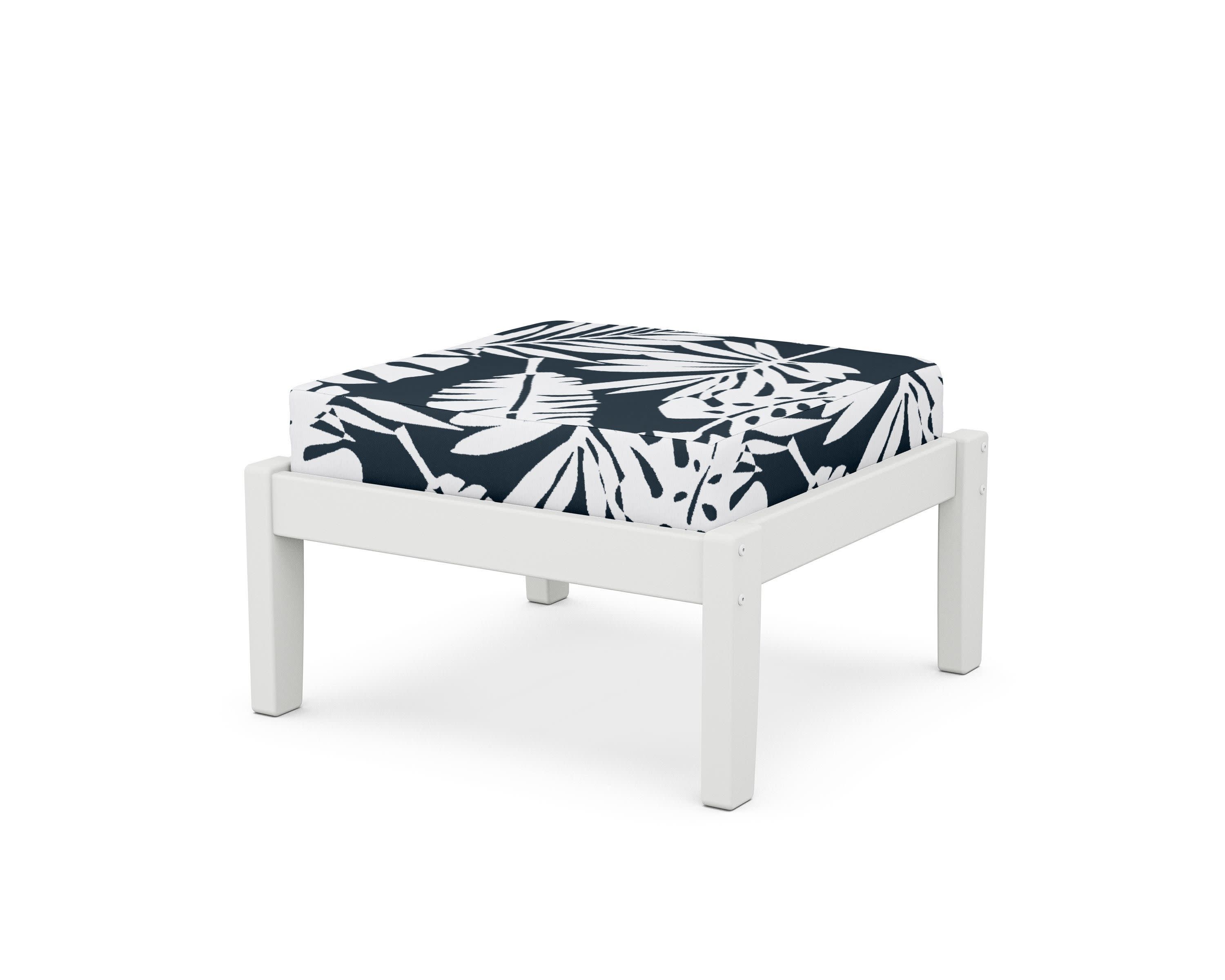 Deep Seating Ottoman in White / Leaf Marine Indigo