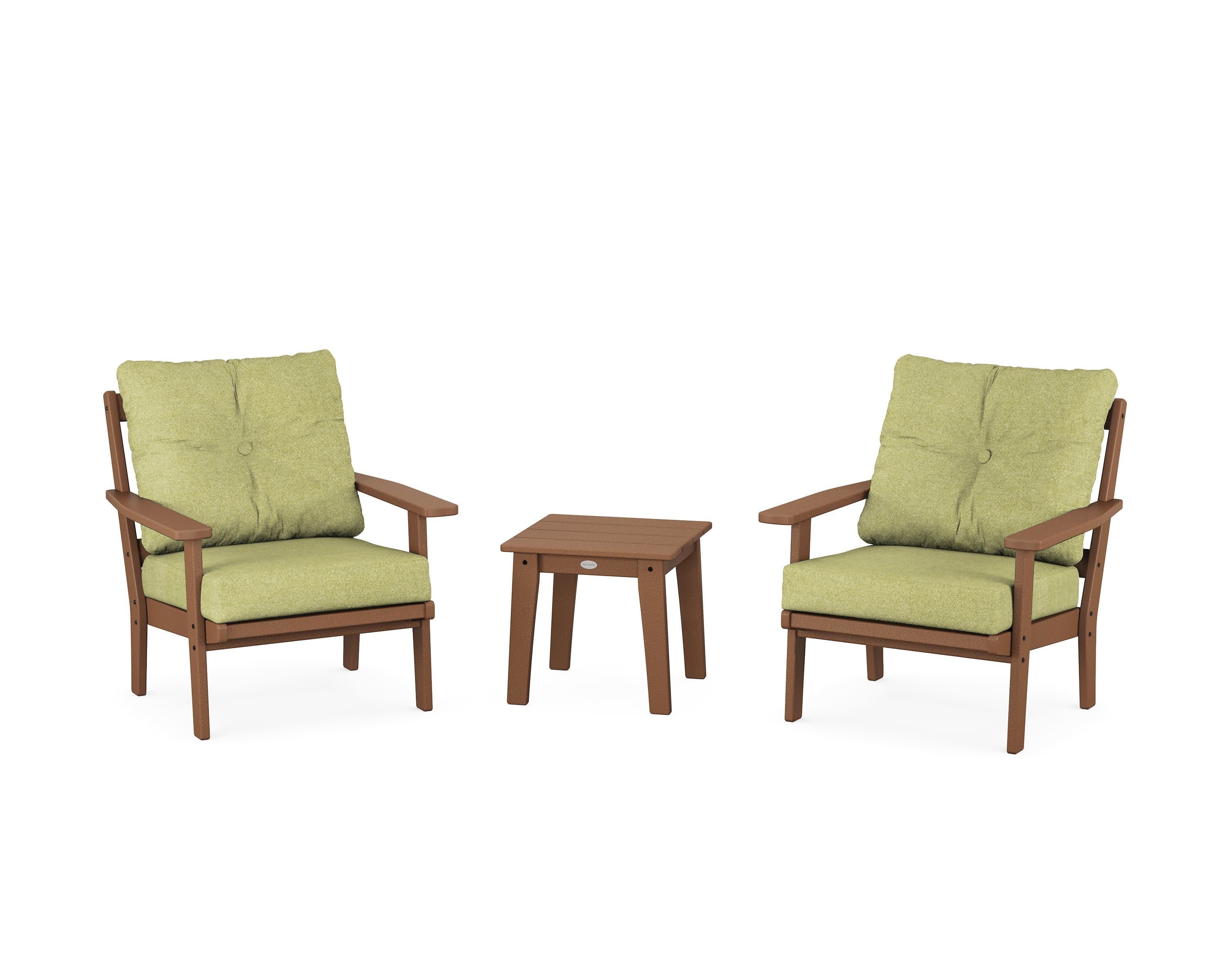 Prairie 3-Piece Deep Seating Set in Teak / Chartreuse Boucle