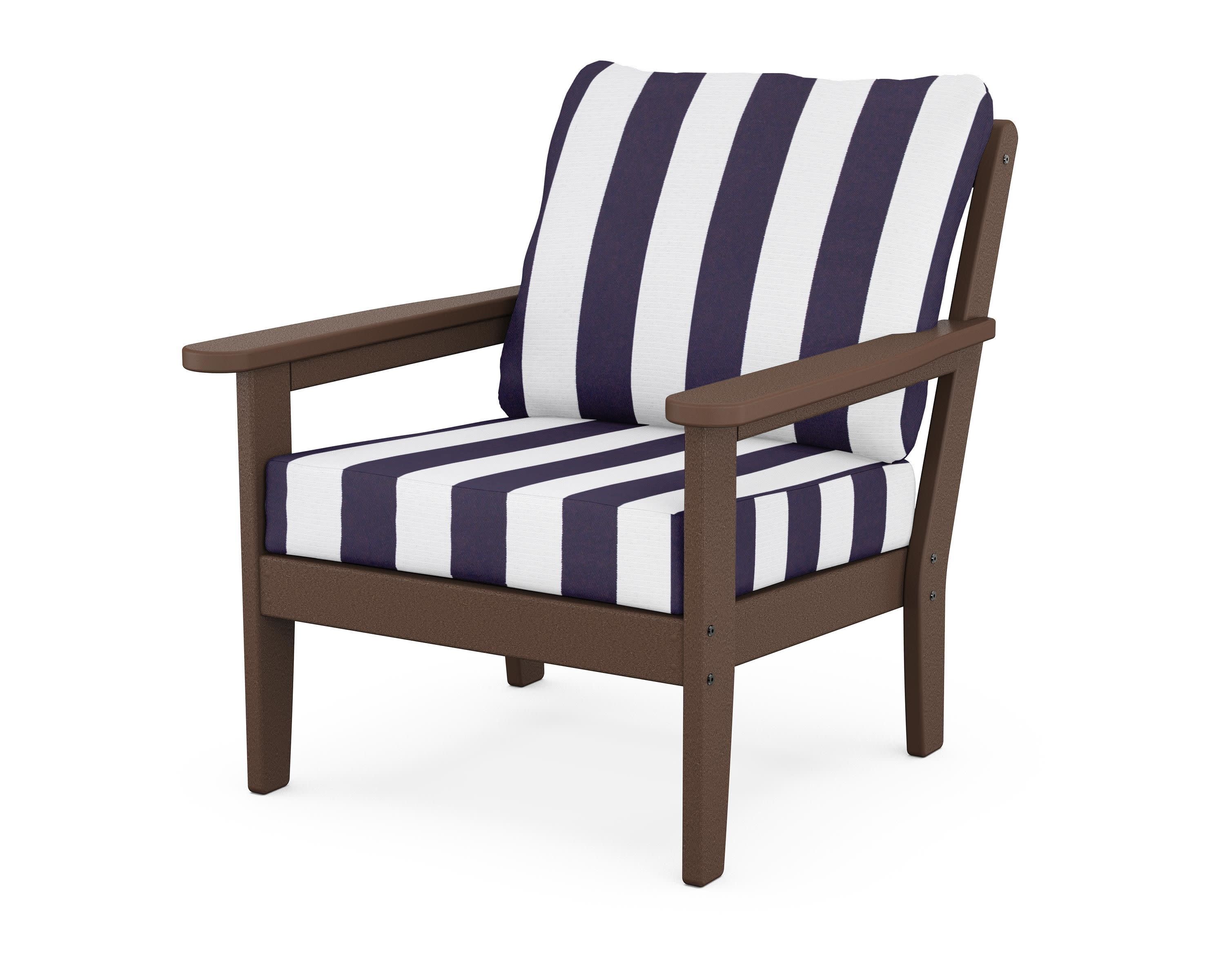 Cottage Deep Seating Chair in Mahogany / Cabana Stripe Navy