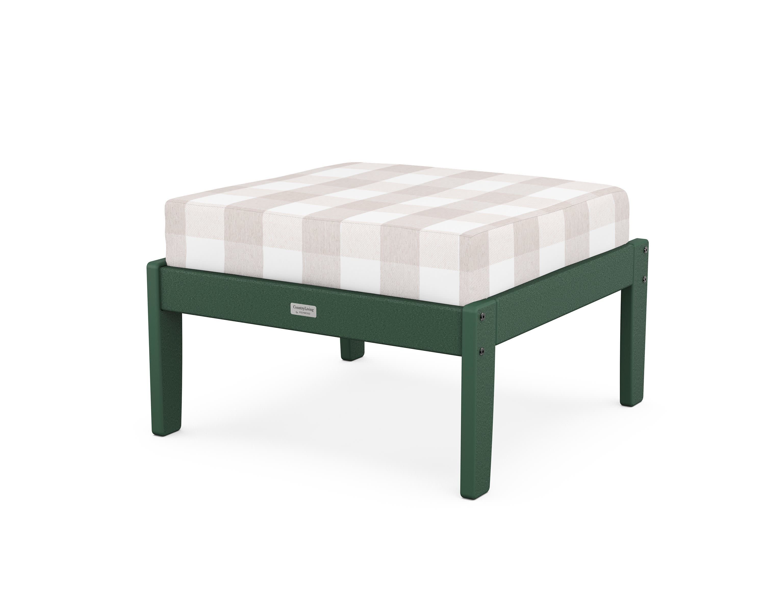 Cottage Deep Seating Ottoman in Green / Buffalo Plaid Dune Burlap