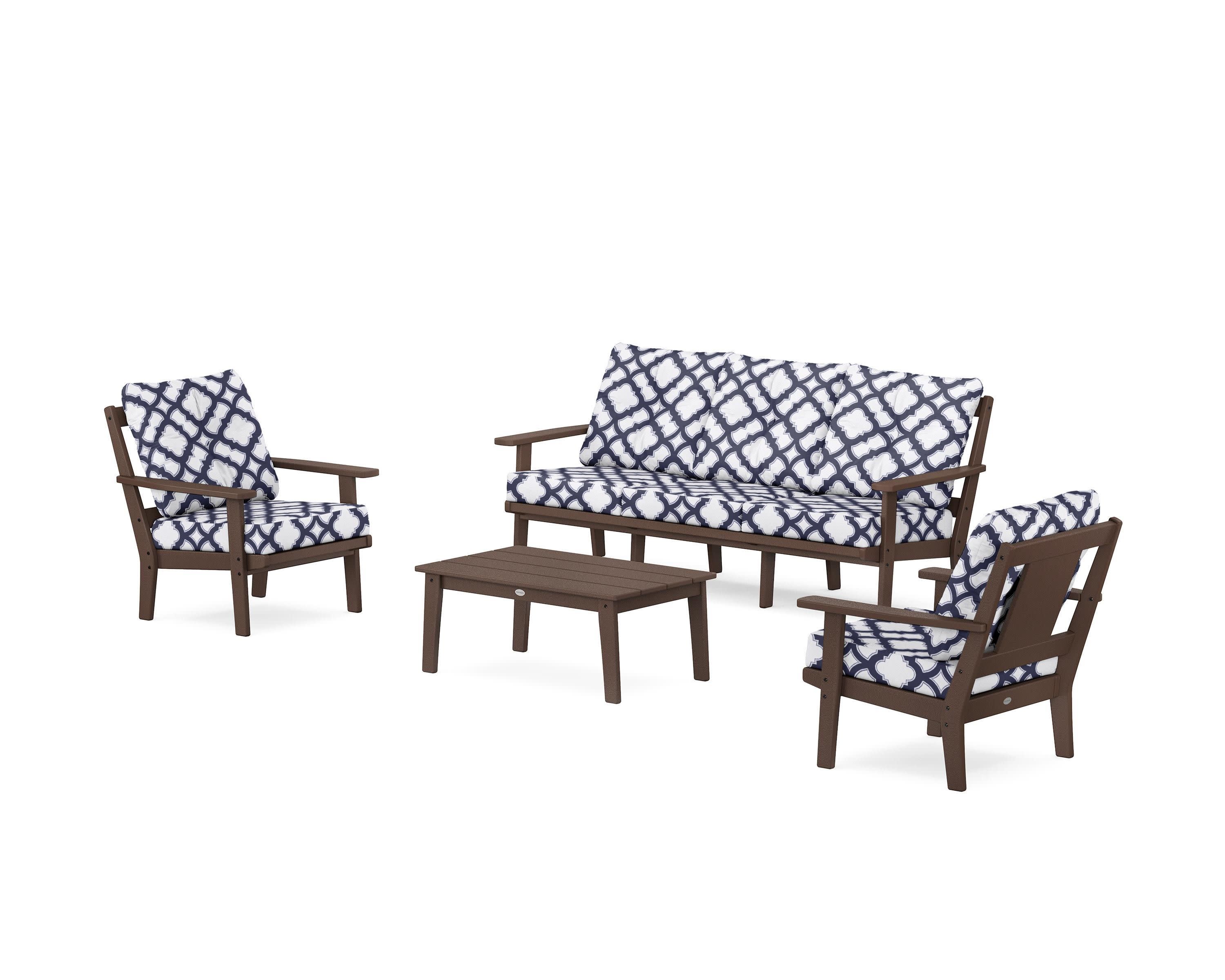 Prairie 4-Piece Deep Seating Set with Sofa in Mahogany / Trellis Navy
