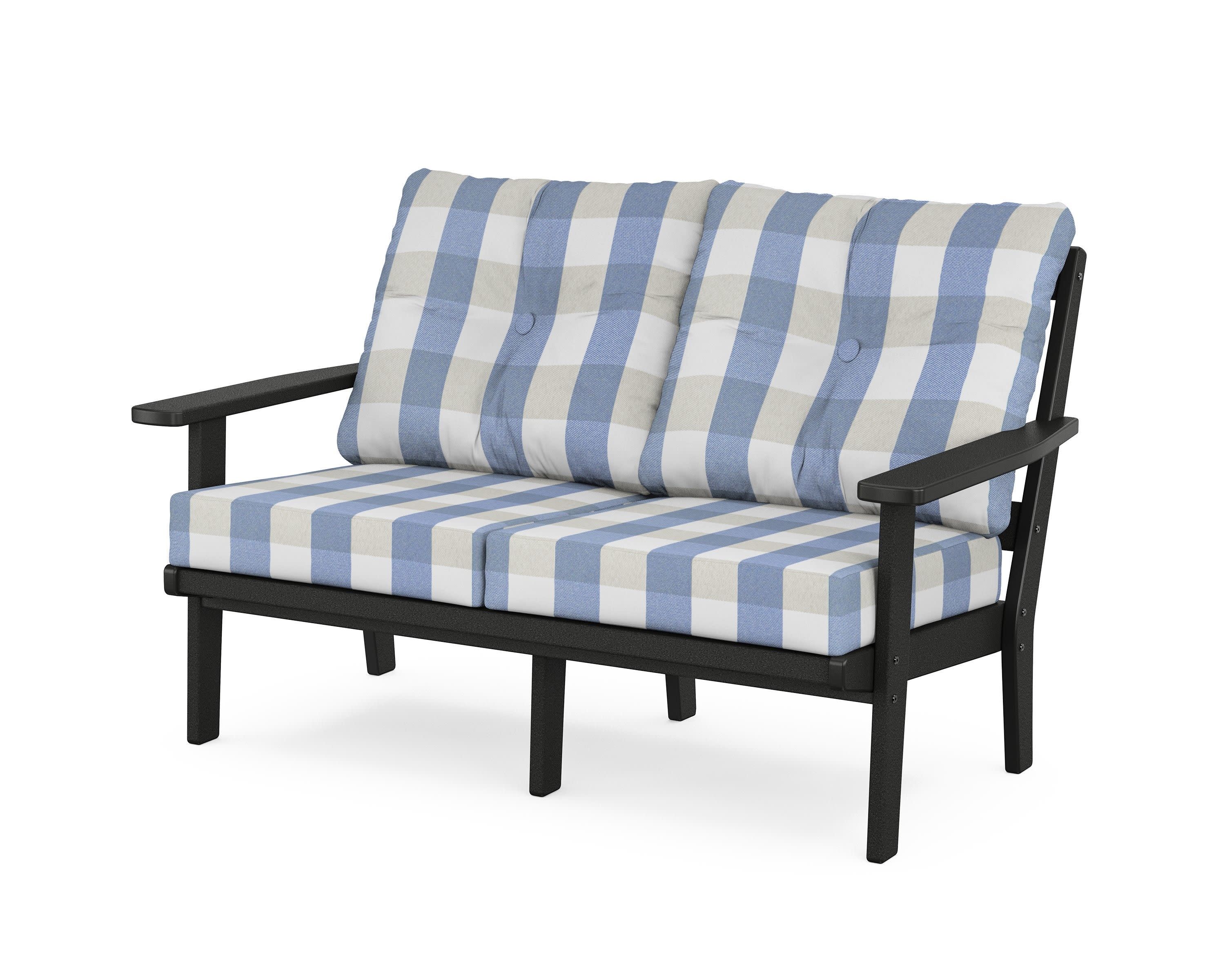 Prairie Deep SeatingLoveseat in Black / Buffalo Plaid Sky Blue