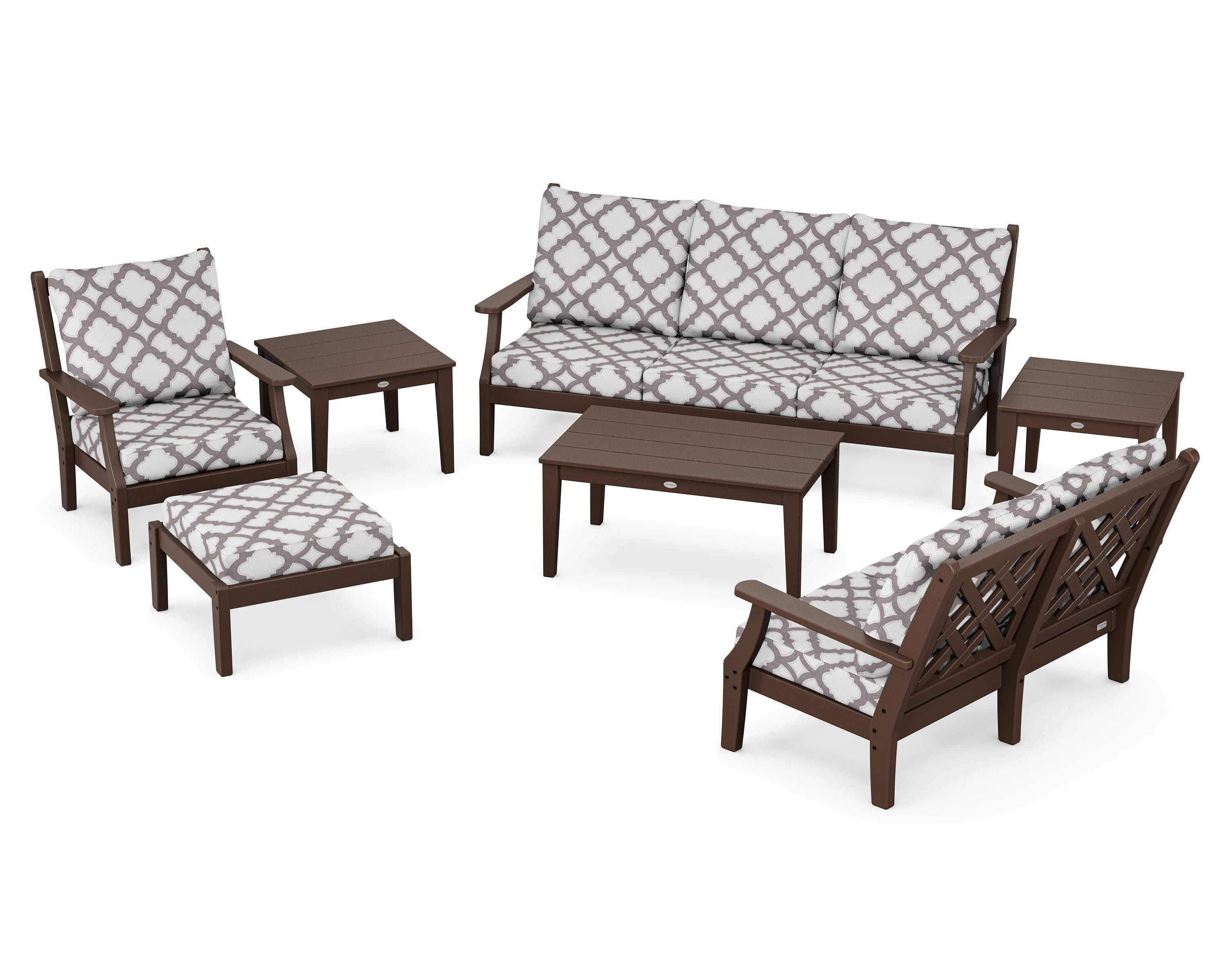 Wovendale 7-Piece Deep Seating Set in Mahogany / Trellis Grey Mist
