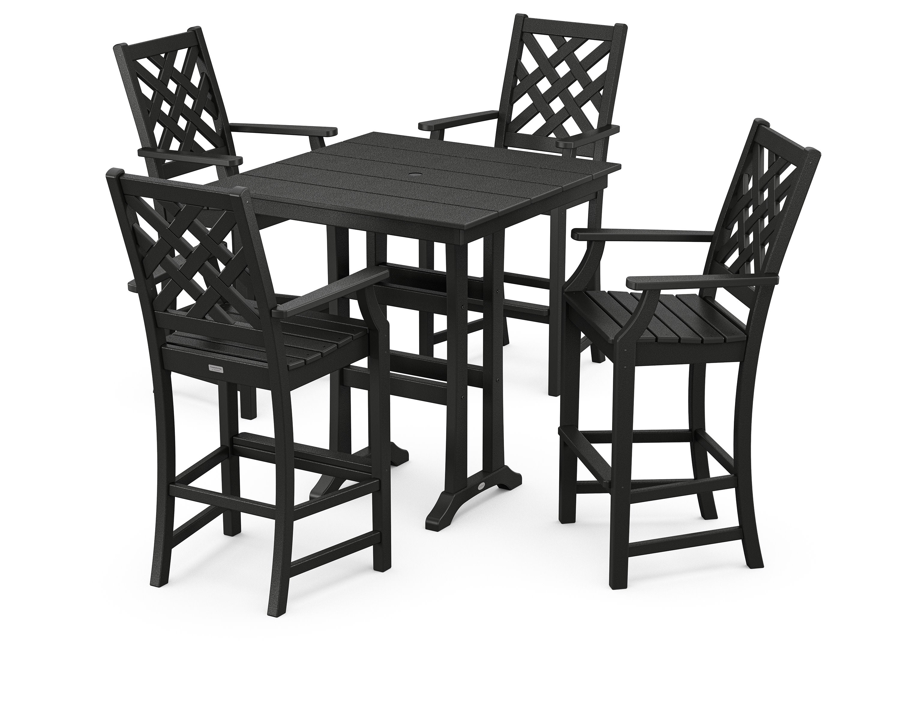 Wovendale 5-Piece Farmhouse Bar Set with Trestle Legs in Black