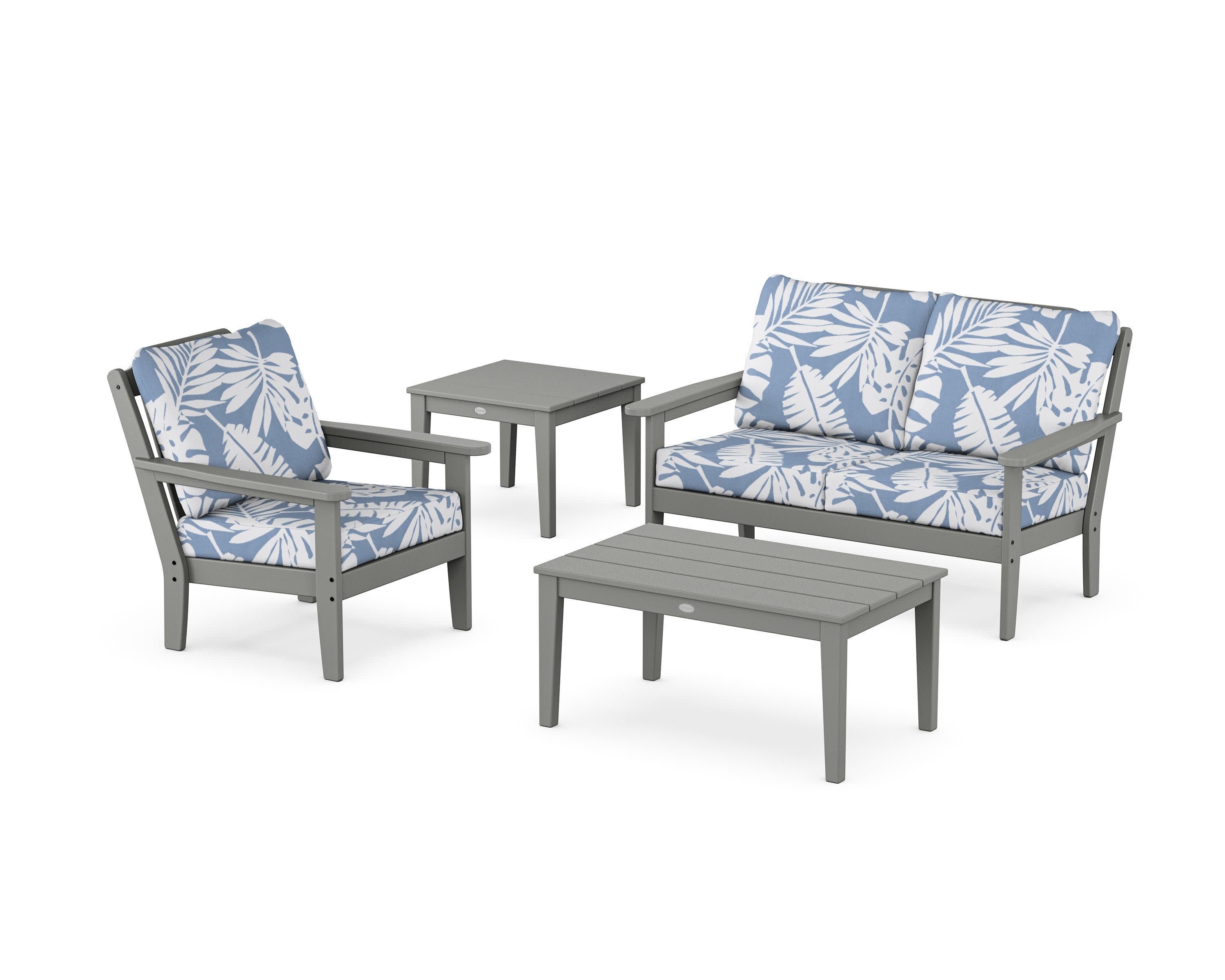 Wovendale 4-Piece Deep Seating Set in Slate Grey / Leaf Sky Blue