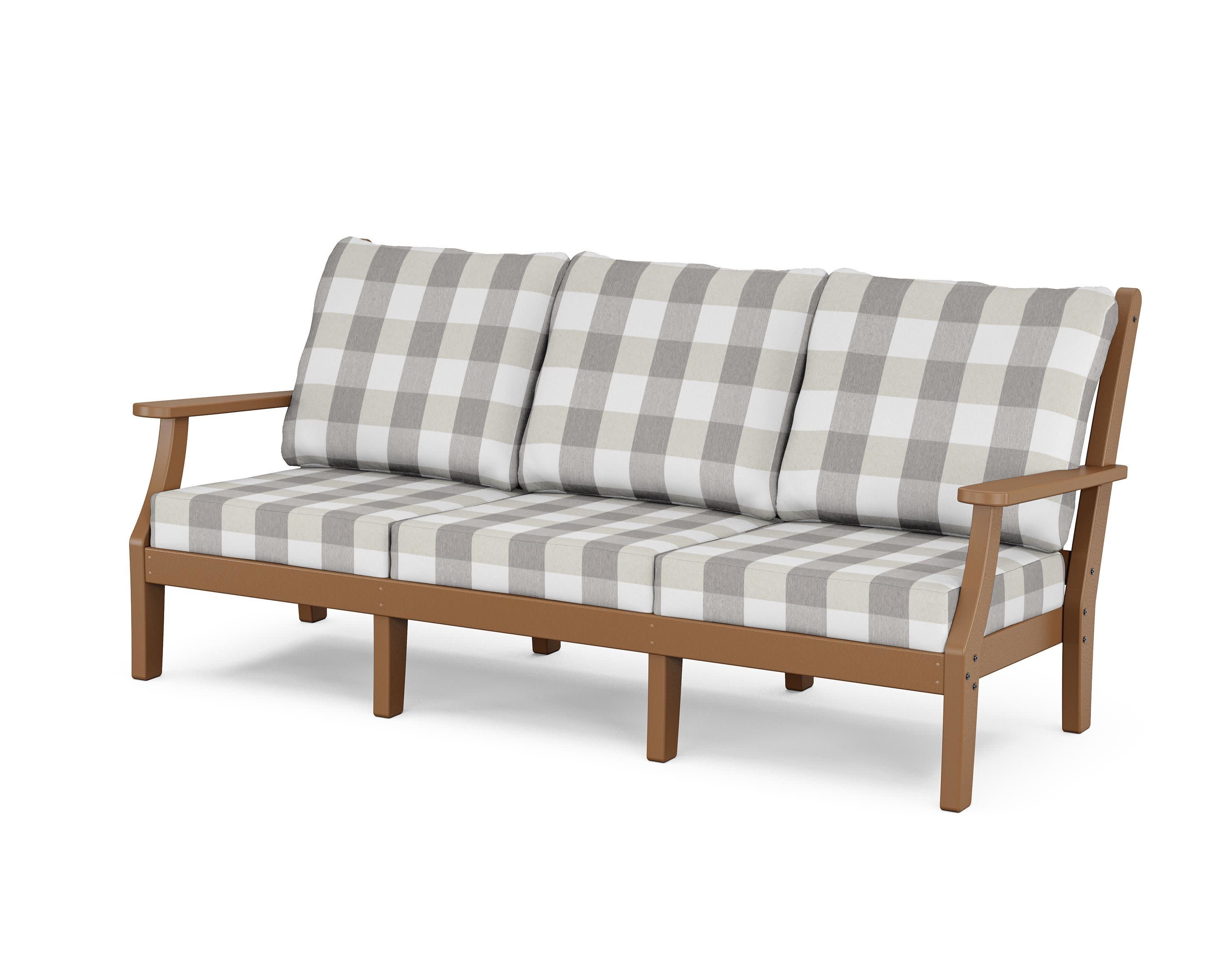 Wovendale Deep Seating Sofa in Teak / Buffalo Plaid Grey Mist