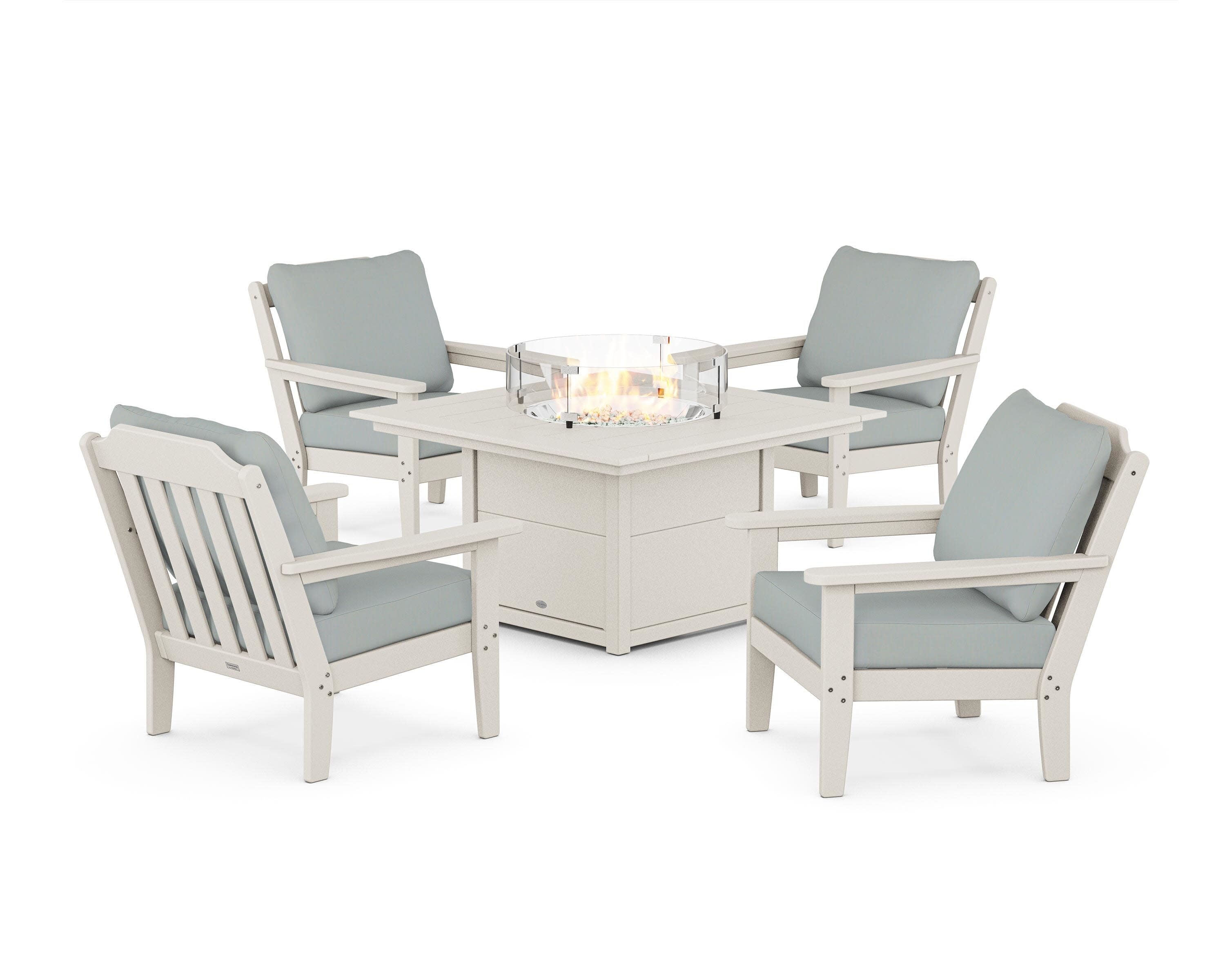 Cottage 5-Piece Deep Seating Set with Fire Pit Table in Sand / Spa