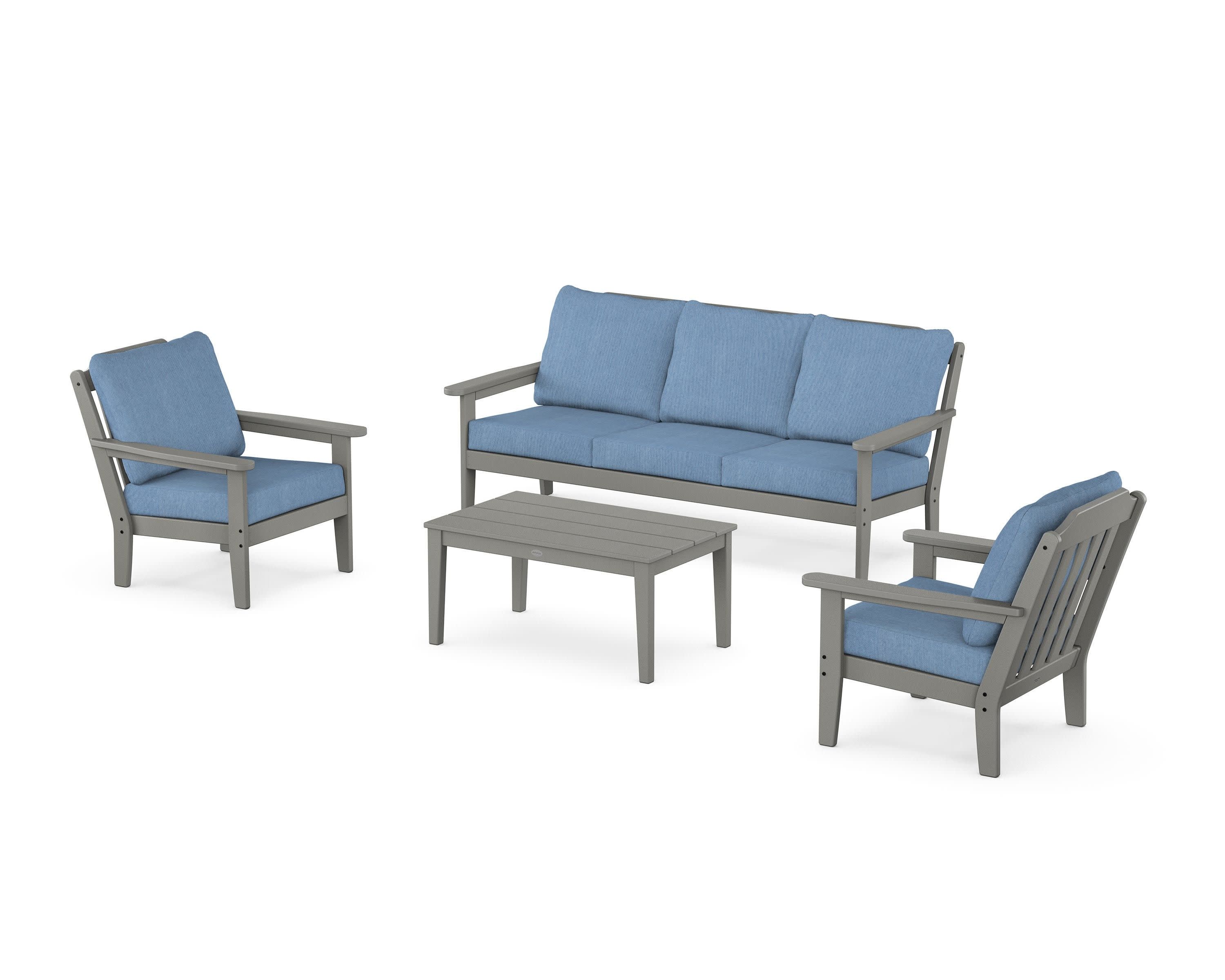 Cottage 4-Piece Deep Seating Set with Sofa in Slate Grey / Sky Blue