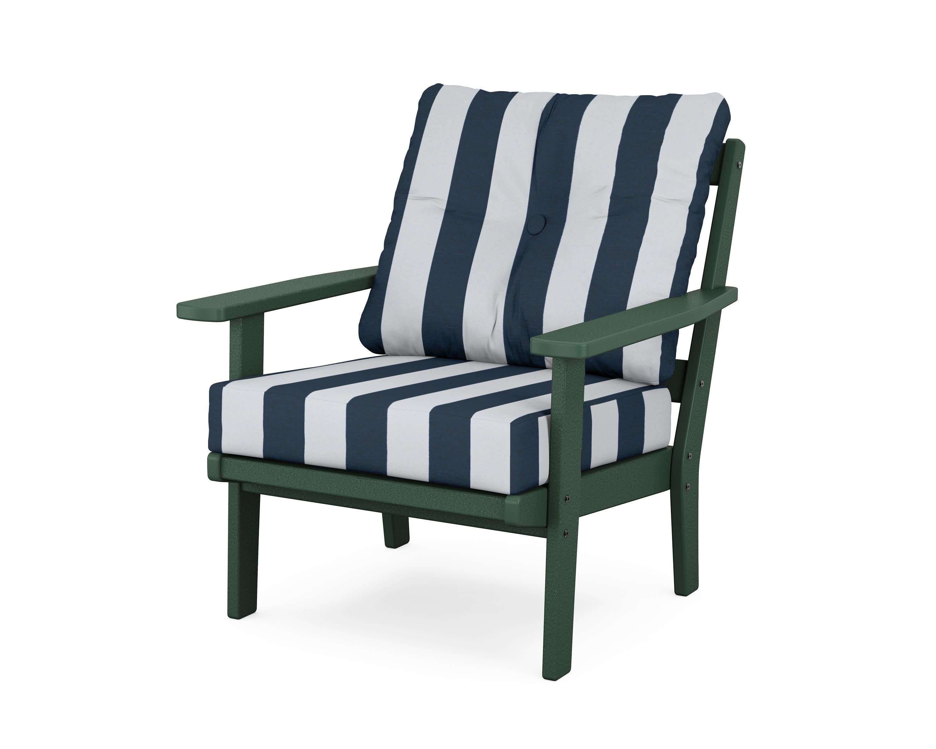 Prairie Deep Seating Chair in Green / Cabana Stripe Marine Indigo