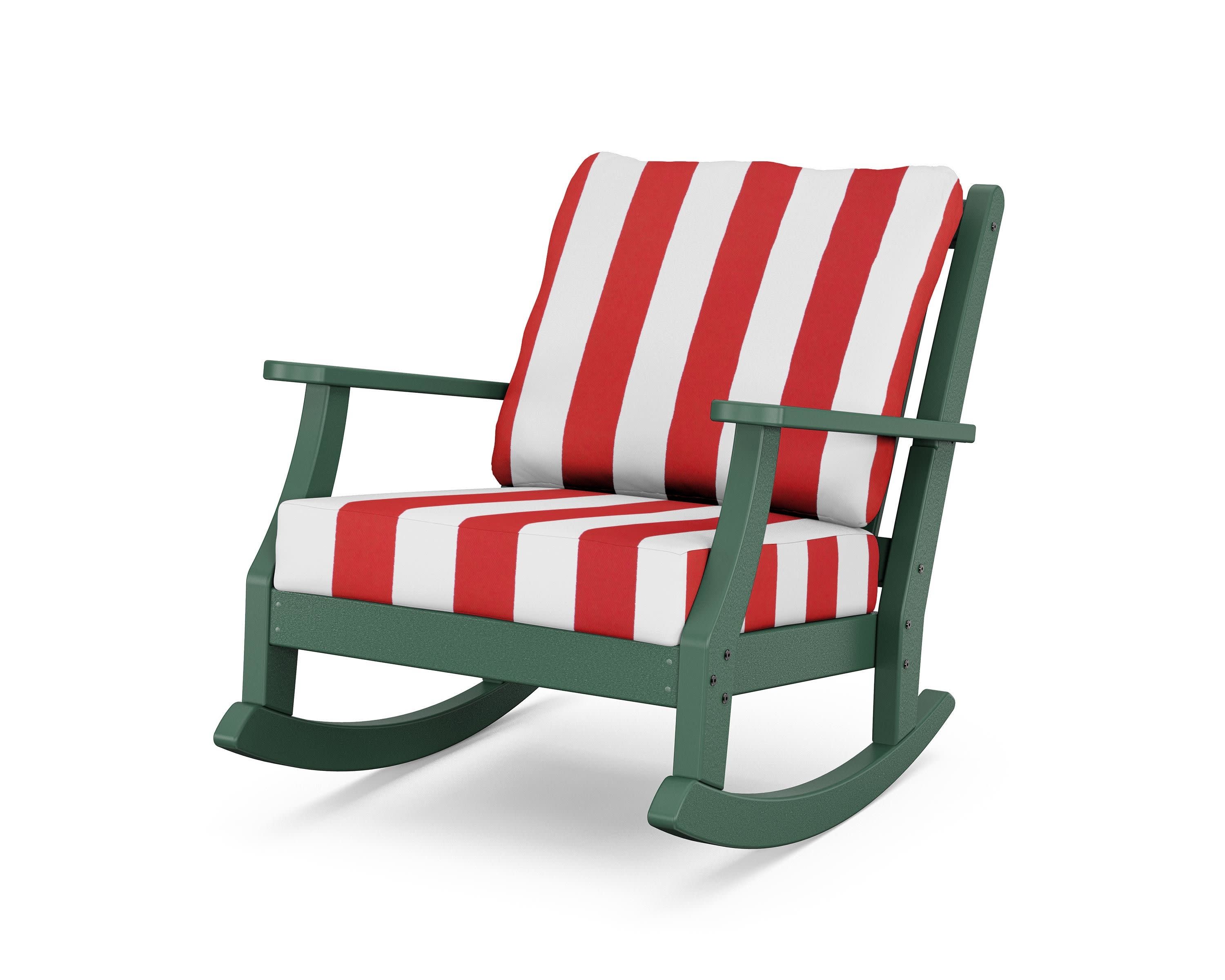 Wovendale Deep Seating Rocking Chair in Green / Cabana Stripe Crimson