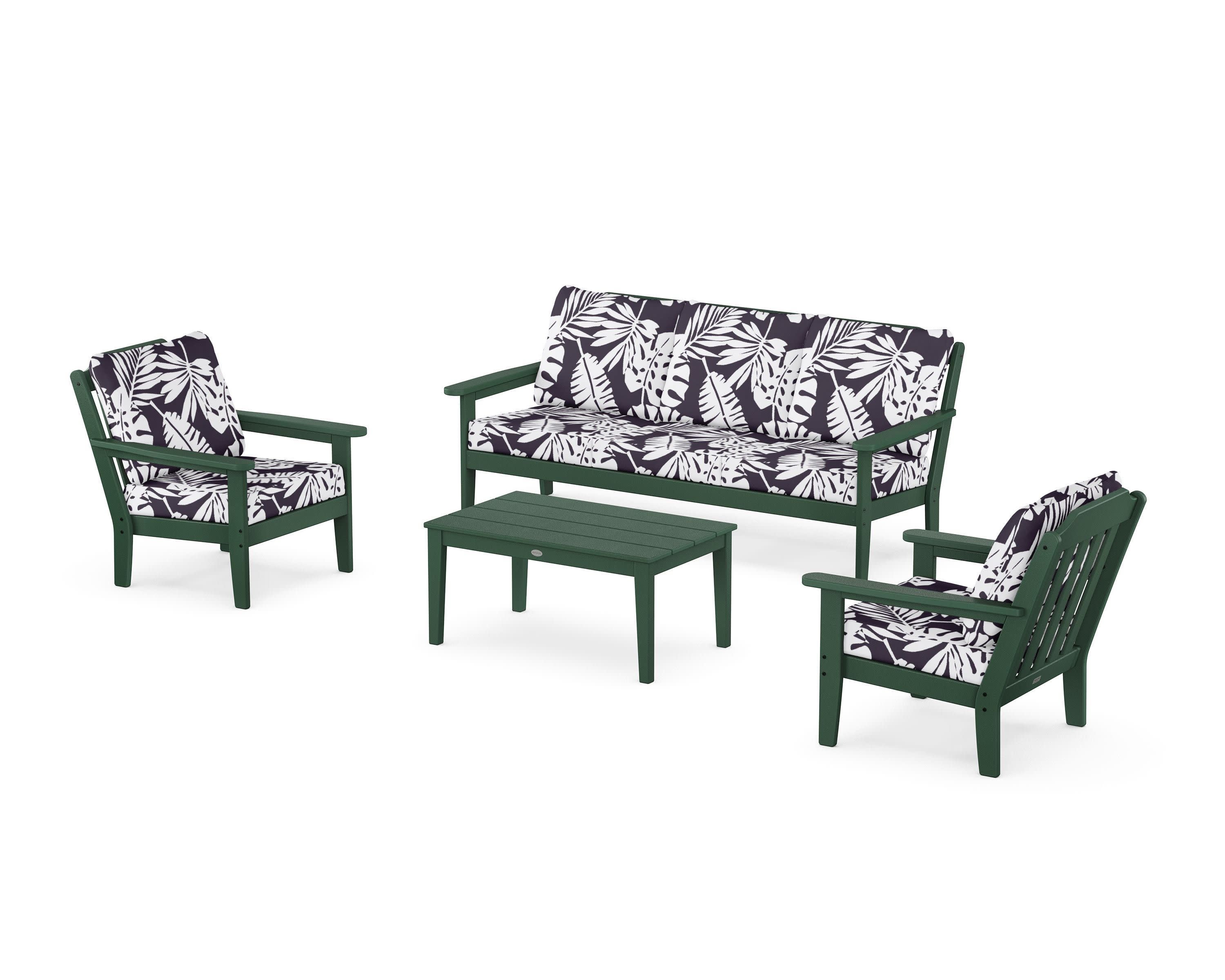 Cottage 4-Piece Deep Seating Set with Sofa in Green / Leaf Navy