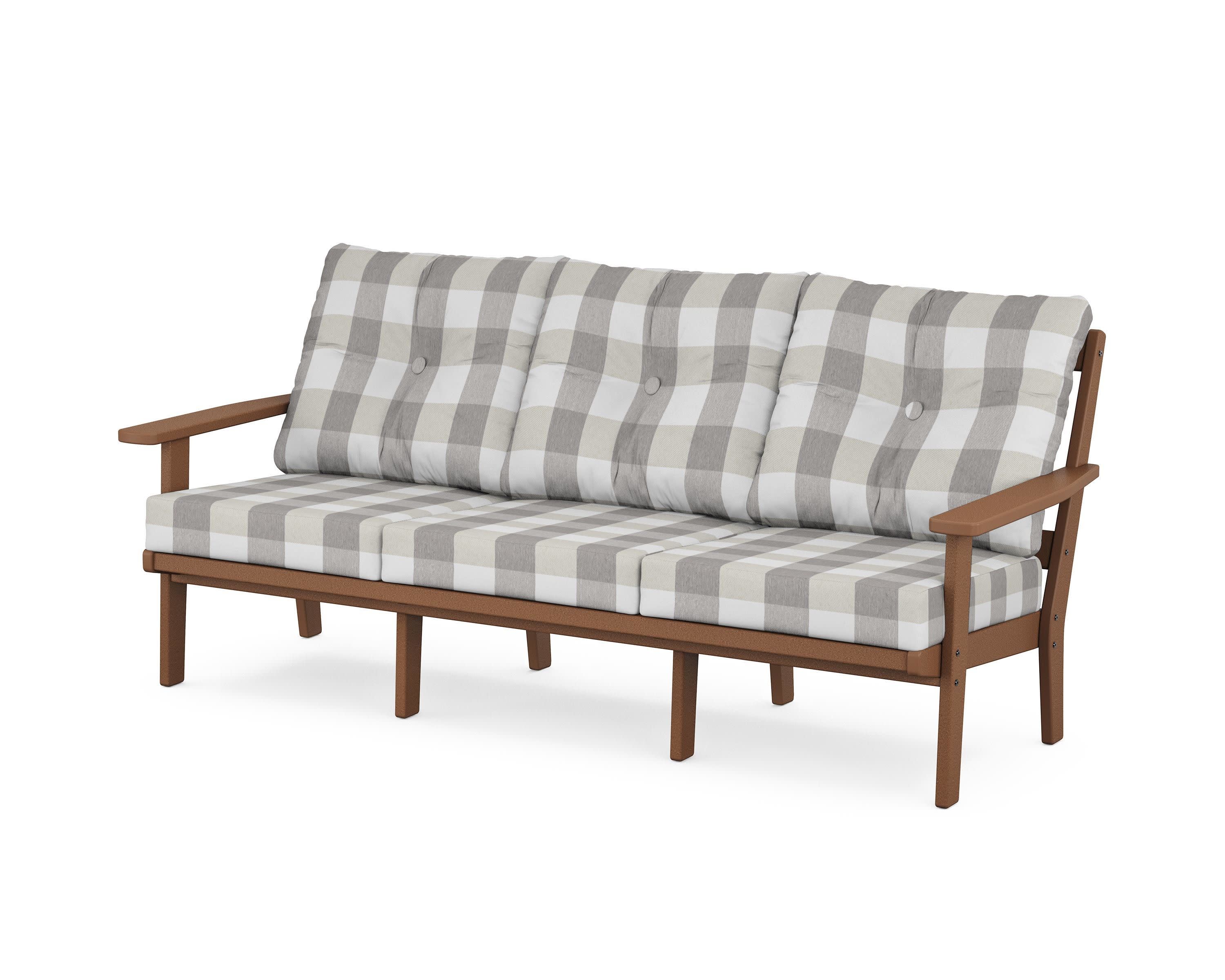 PrairieDeep Seating Sofa in Teak / Buffalo Plaid Grey Mist