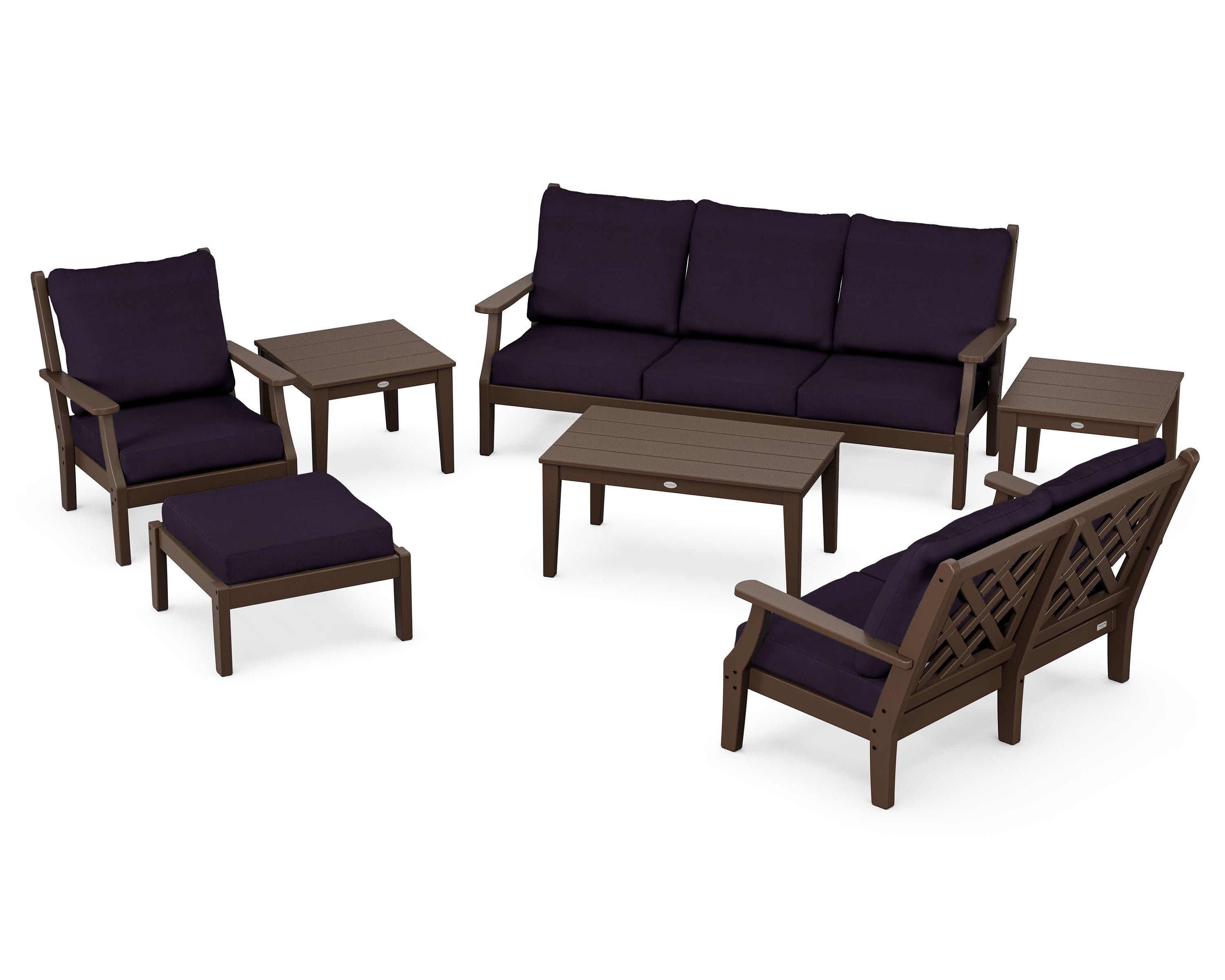 Wovendale 7-Piece Deep Seating Set in Mahogany / Navy Linen