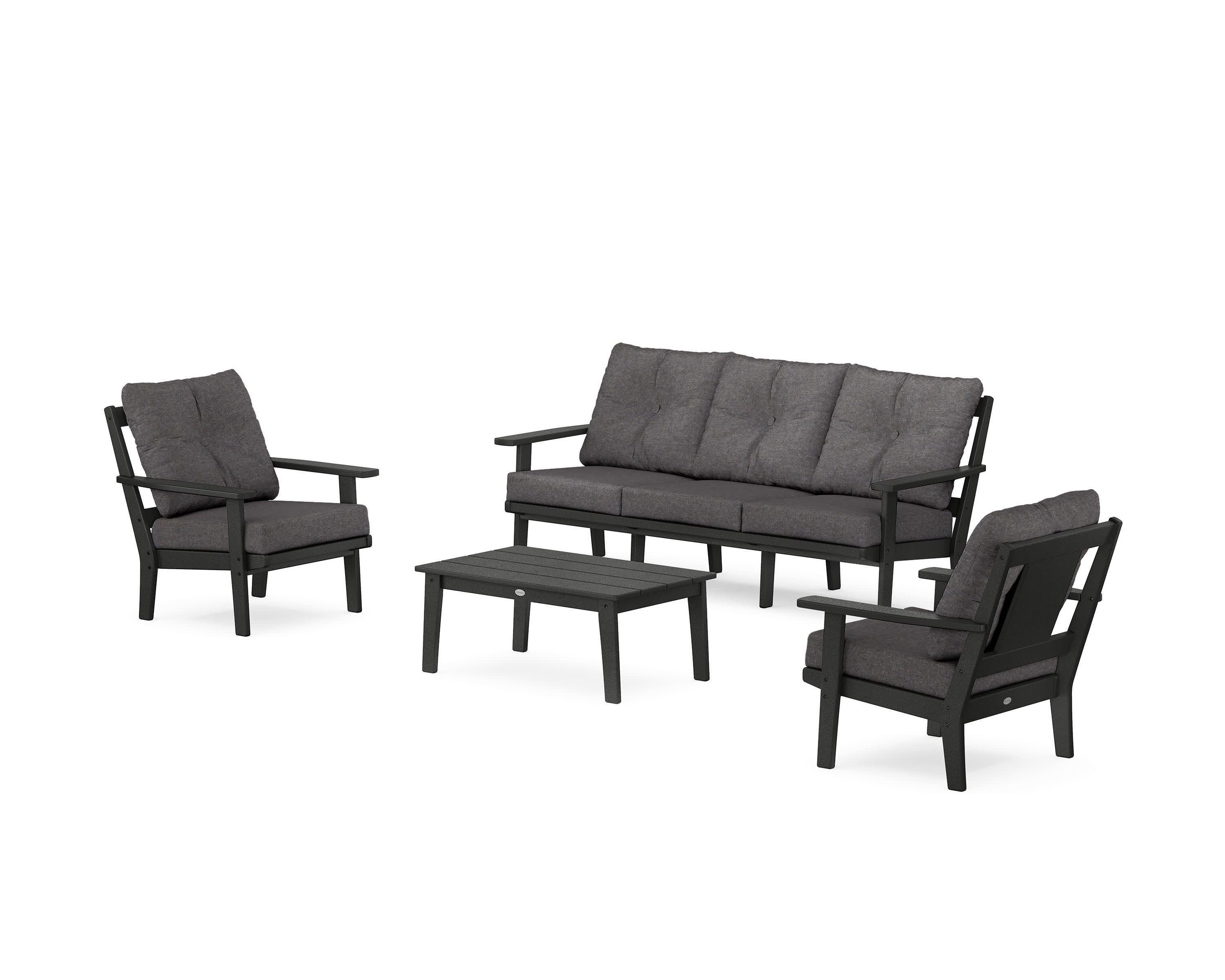 Prairie 4-Piece Deep Seating Set with Sofa in Black / Ash Charcoal