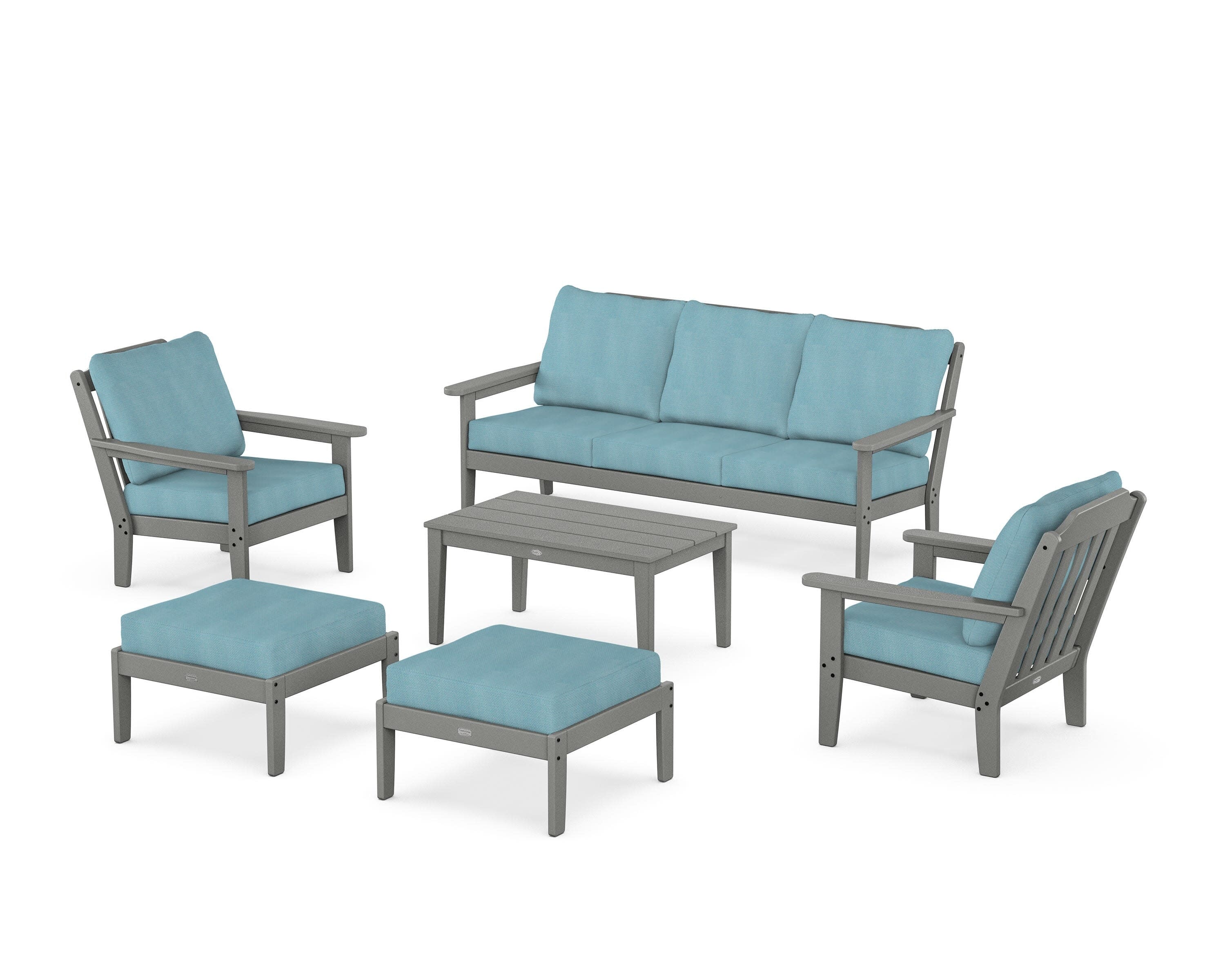 Cottage 6-Piece Lounge Sofa Set in Slate Grey / Lattice Sky Blue