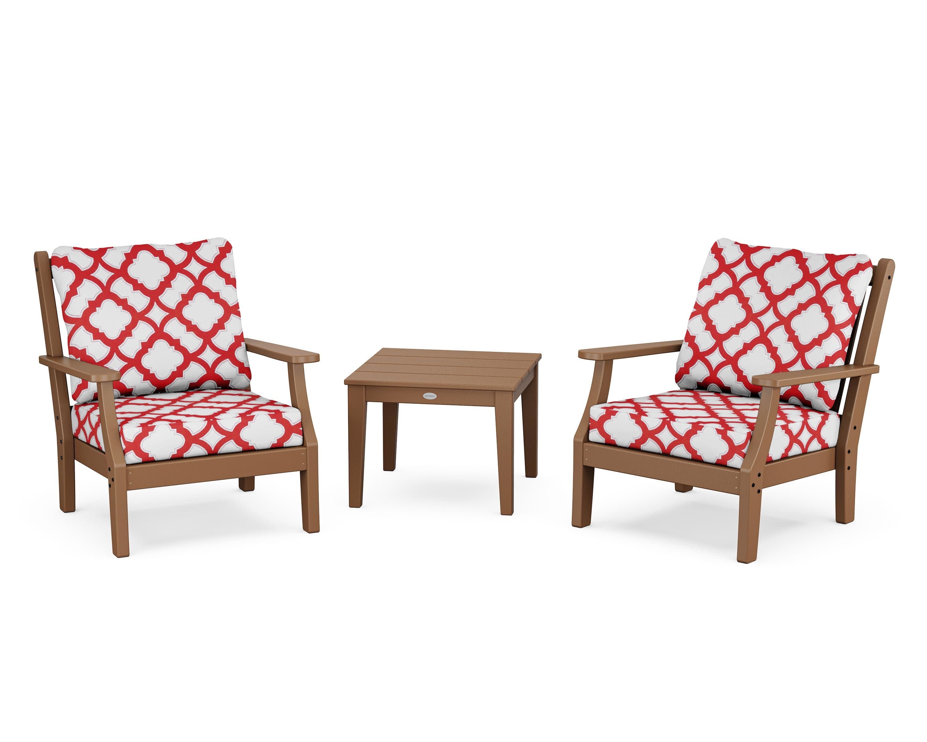 Wovendale 3-Piece Deep Seating Set in Teak / Trellis Crimson