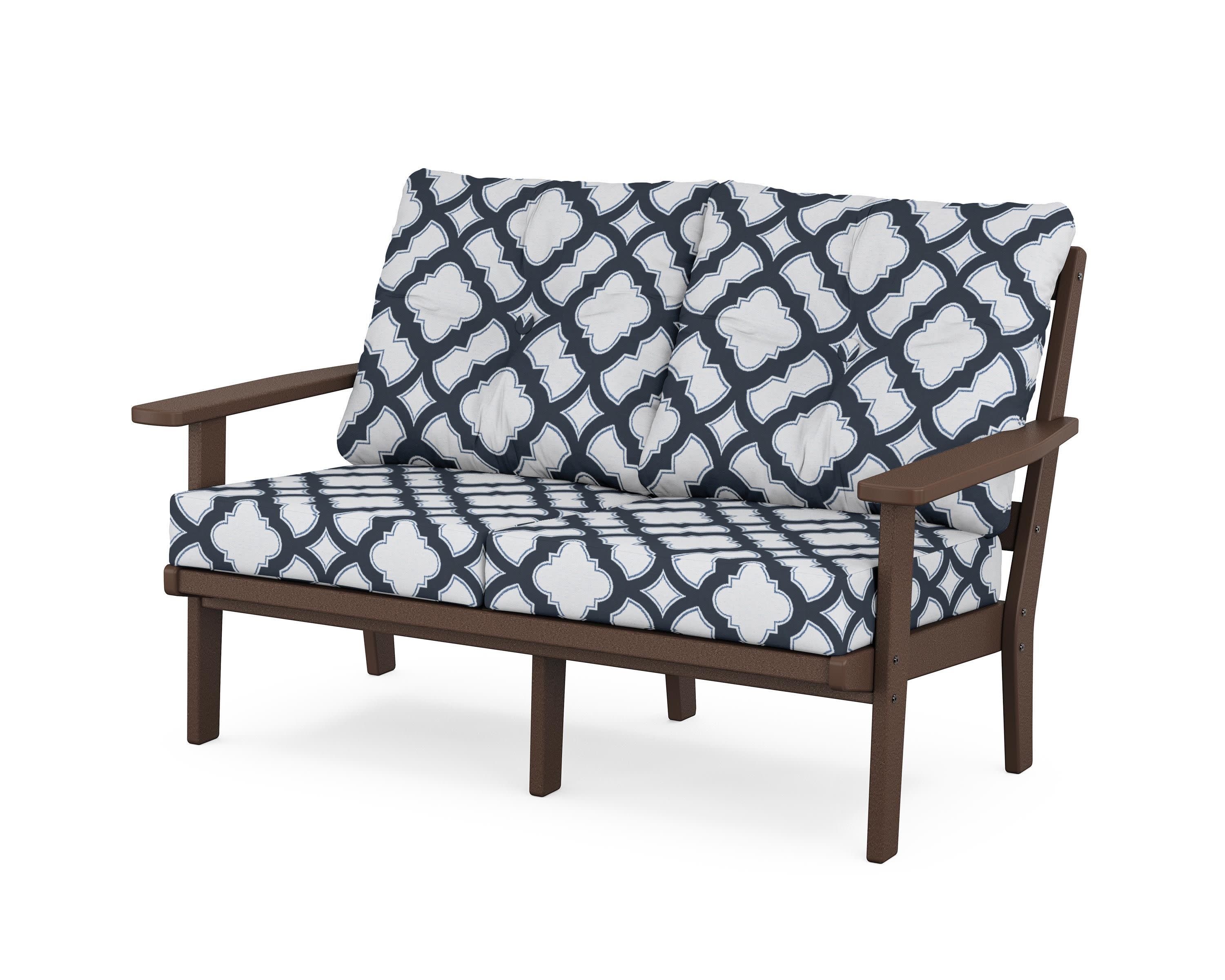 Prairie Deep SeatingLoveseat in Mahogany / Trellis Marine Indigo