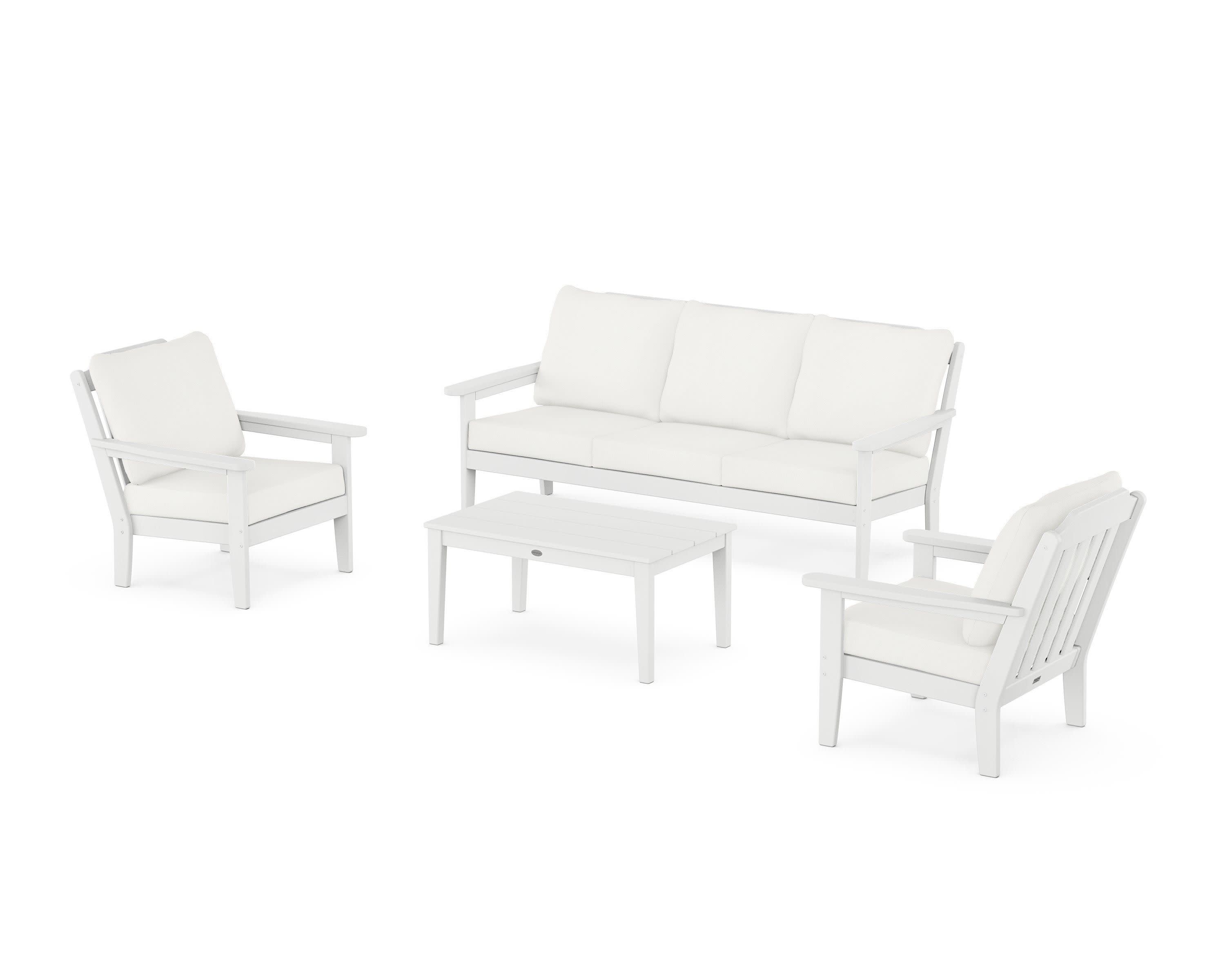 Cottage 4-Piece Deep Seating Set with Sofa in White / Natural Linen