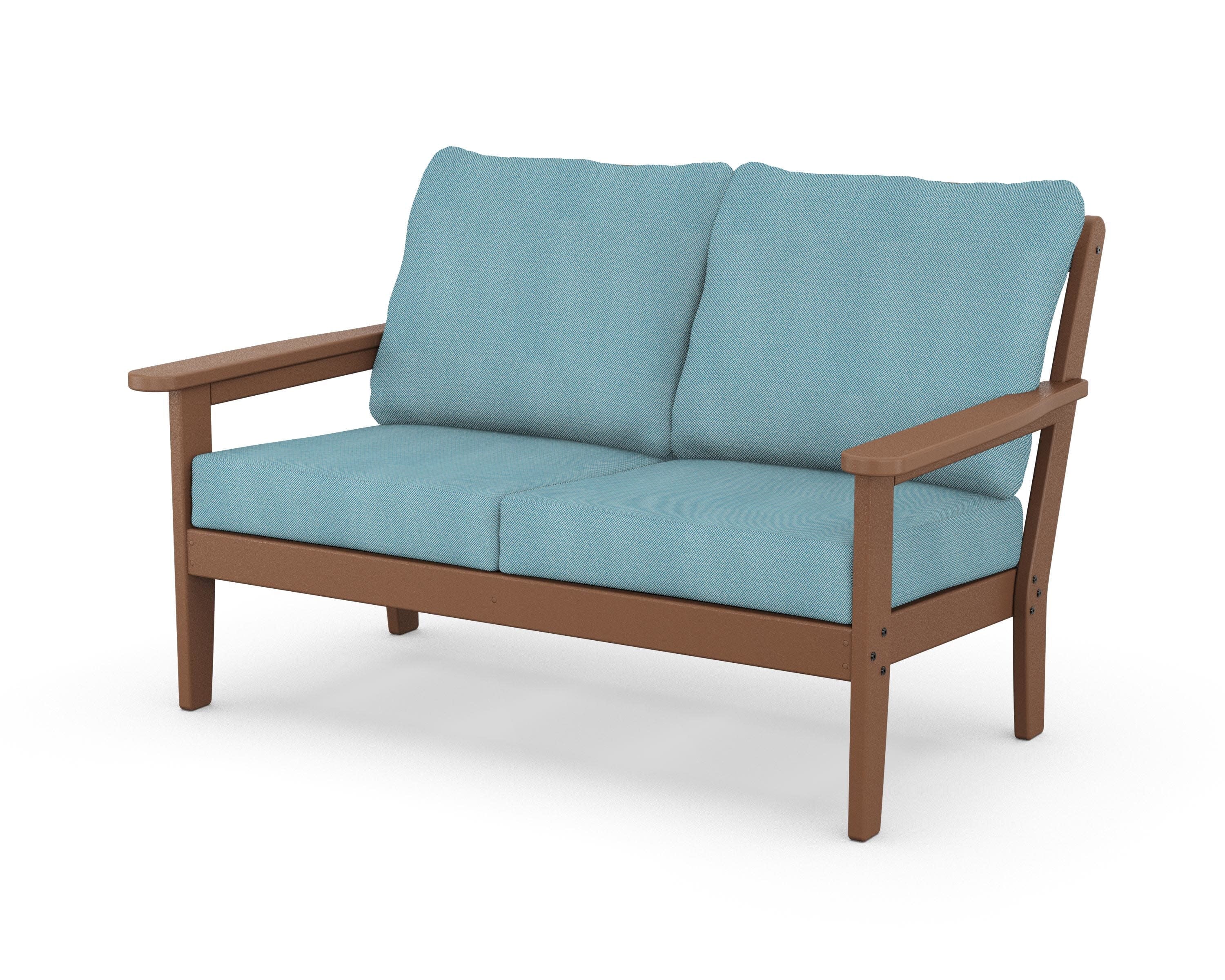 Cottage Deep Seating Loveseat in Teak / Lattice Sky Blue