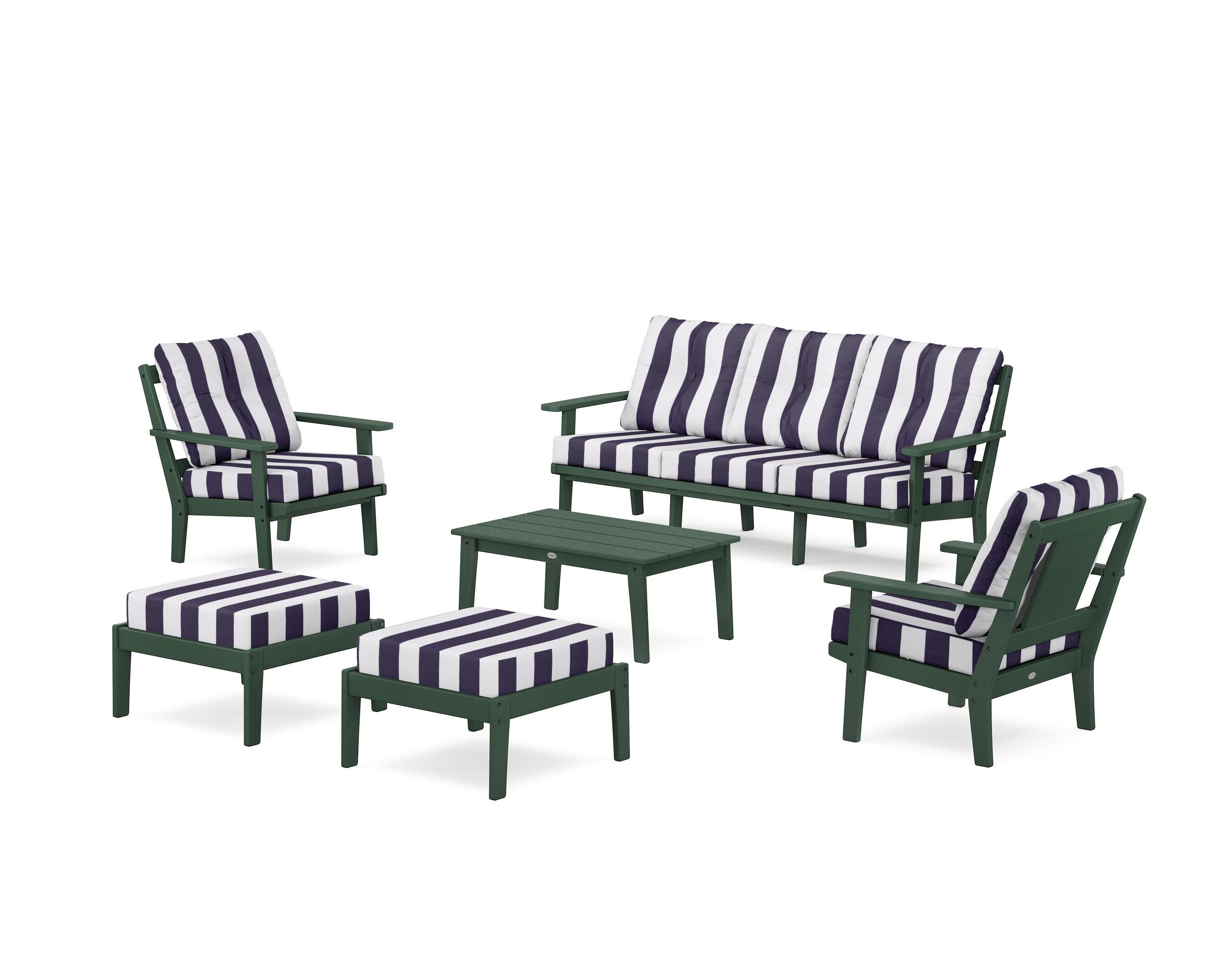 Prairie 6-Piece Lounge Sofa Set in Green / Cabana Stripe Navy