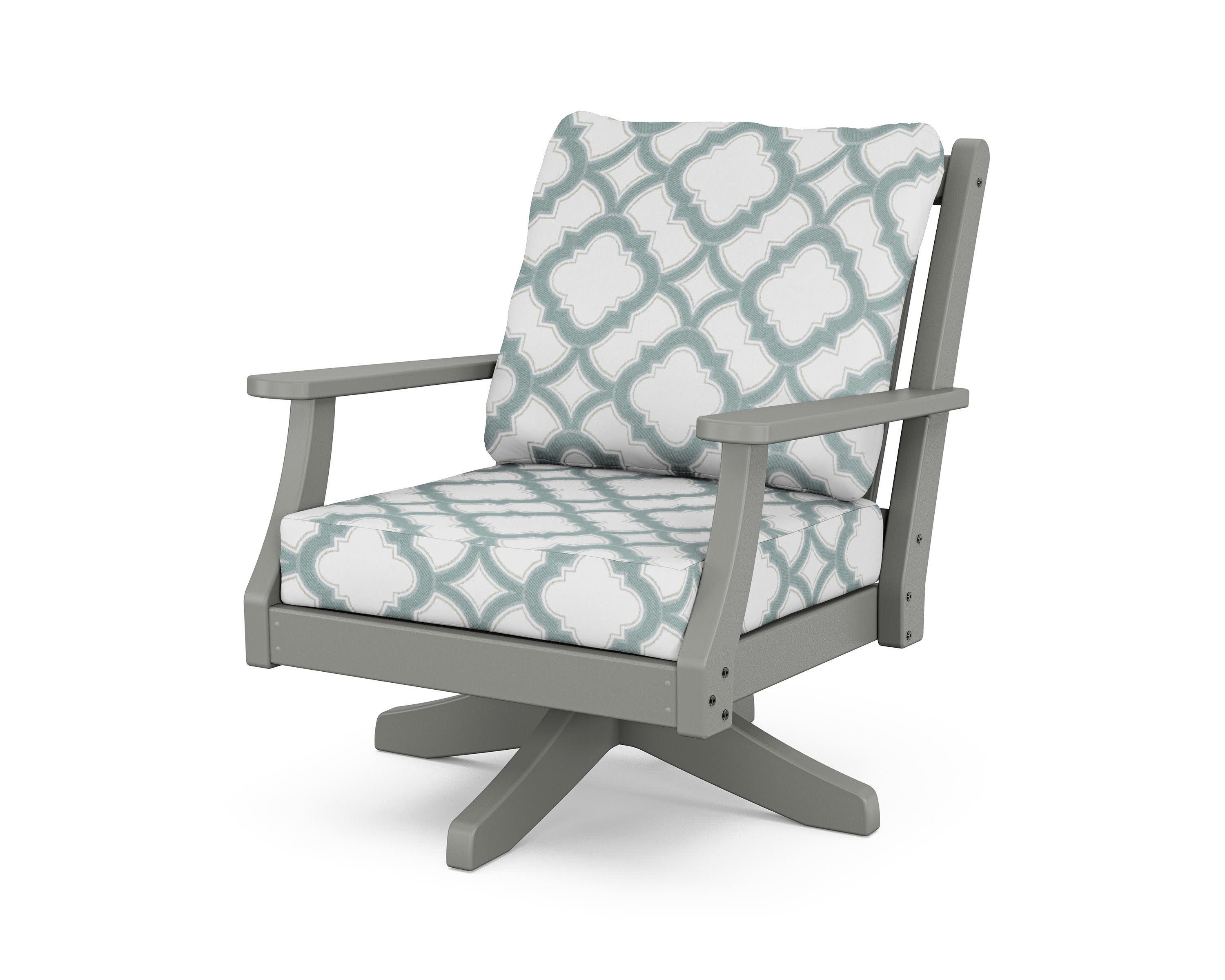 Wovendale Deep Seating Swivel Chair in Slate Grey / Trellis Glacier Spa