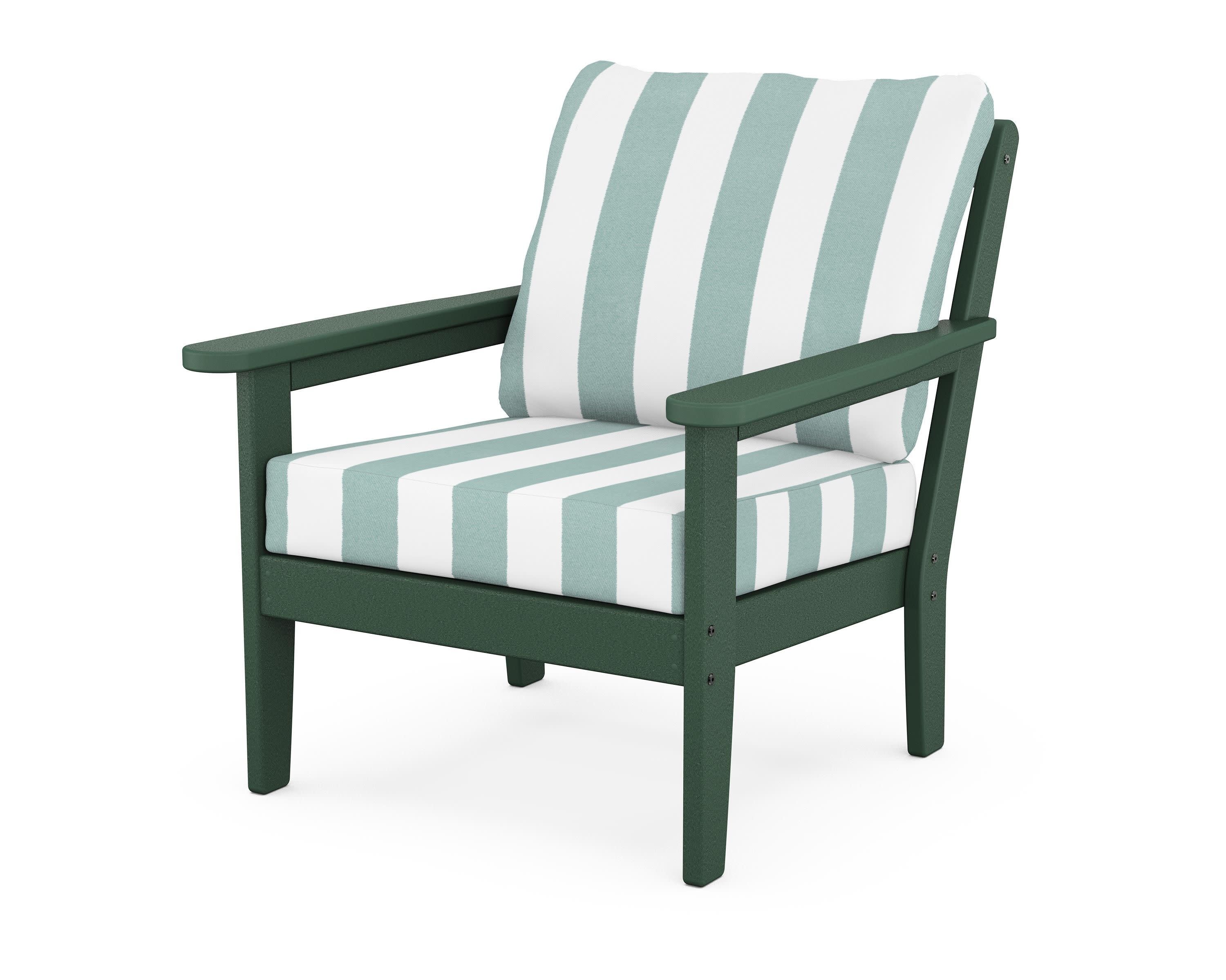 Cottage Deep Seating Chair in Green / Cabana Stripe Glacier Spa
