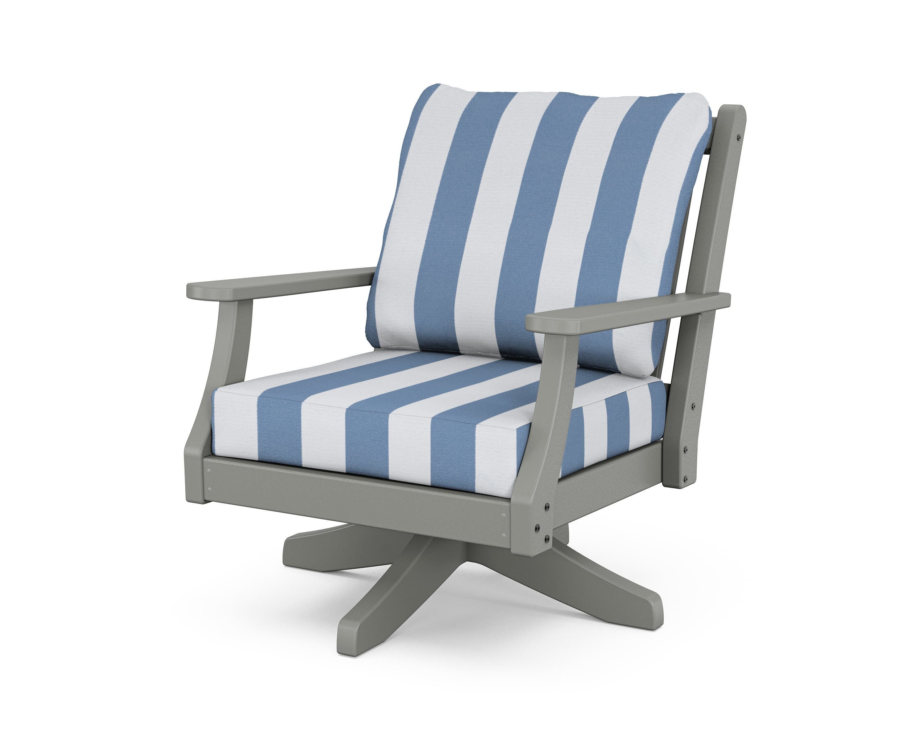 Wovendale Deep Seating Swivel Chair in Slate Grey / Cabana Stripe Sky Blue