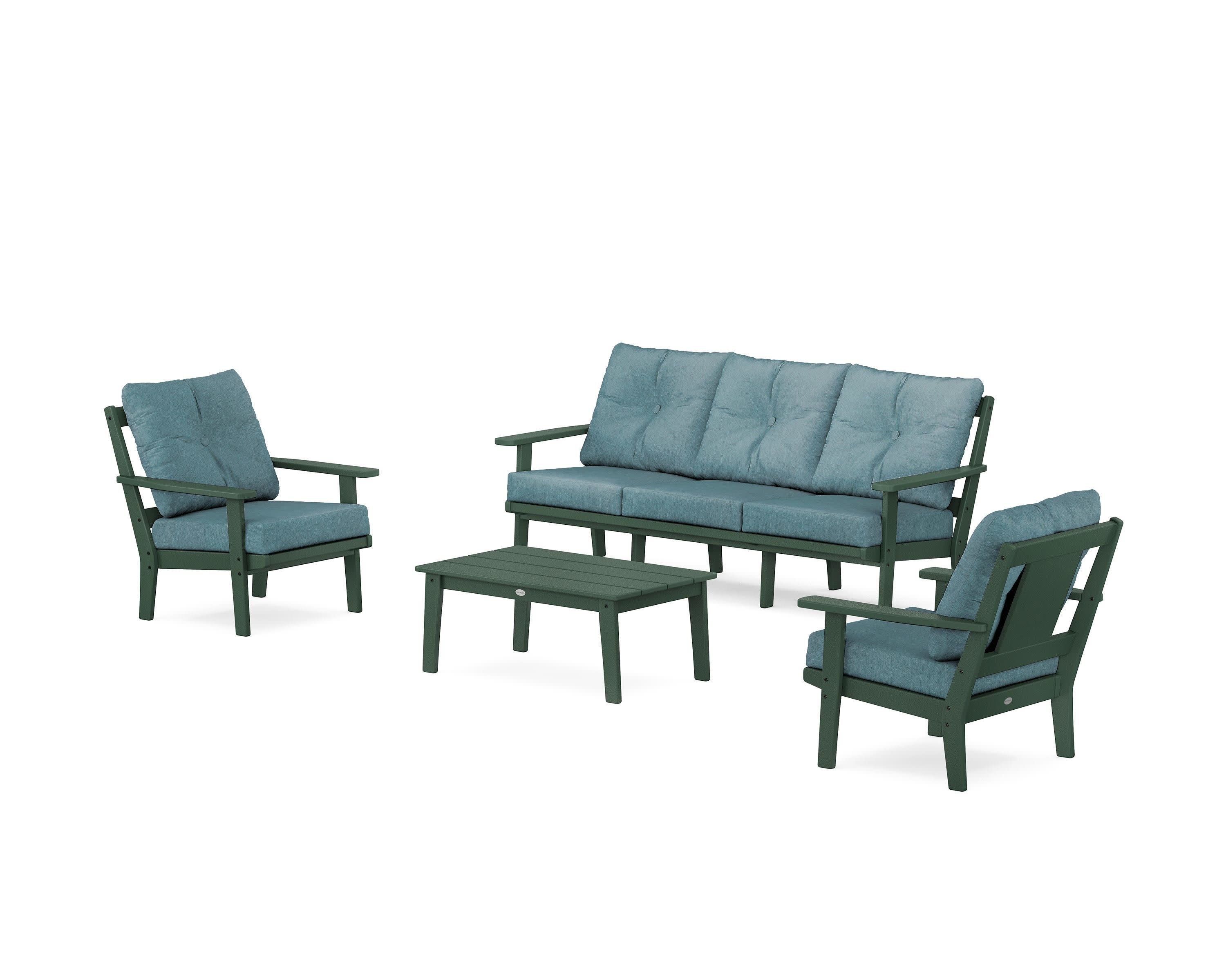 Prairie 4-Piece Deep Seating Set with Sofa in Green / Ocean Teal