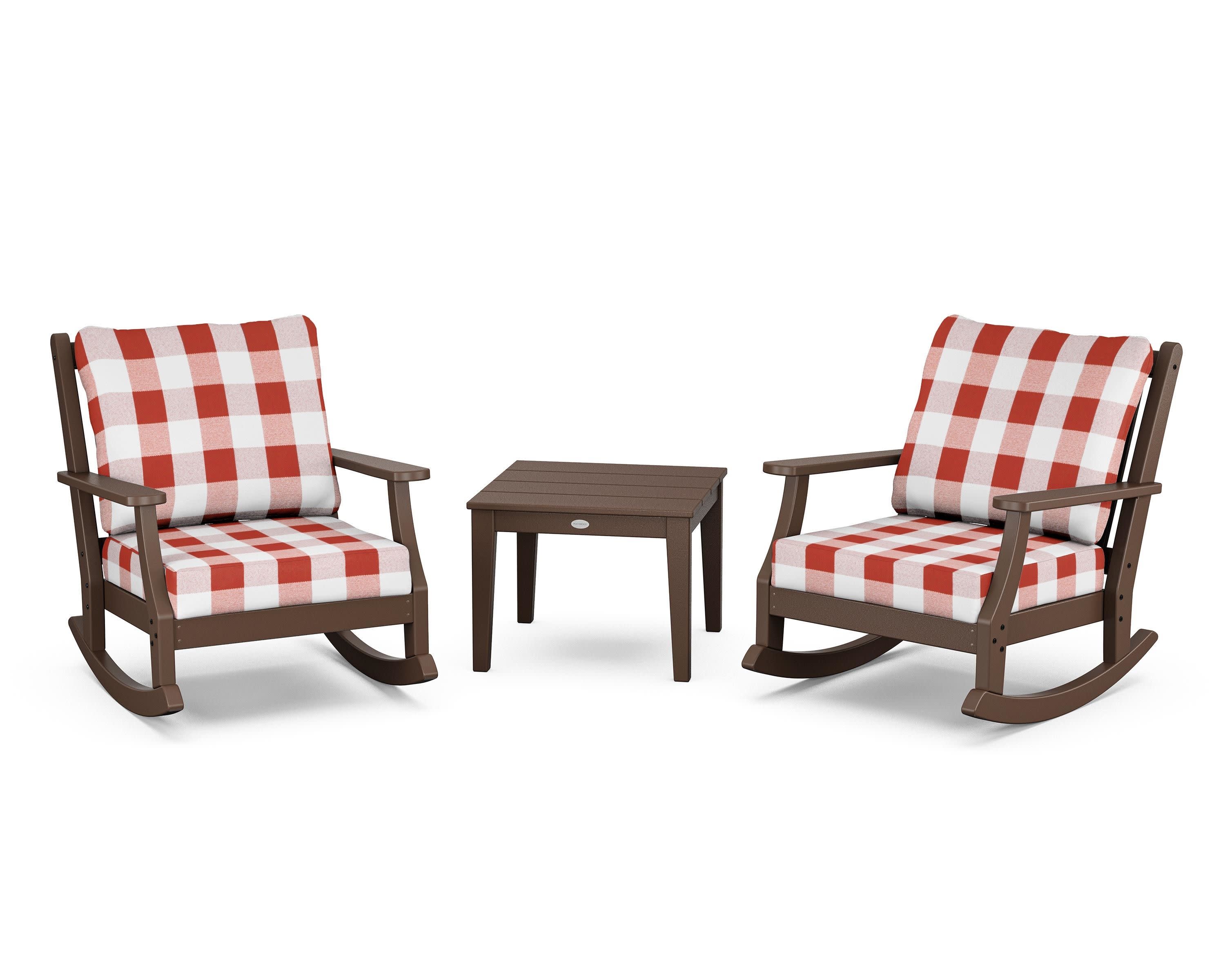 Wovendale 3-Piece Deep Seating Rocker Set in Mahogany / Buffalo Plaid Crimson