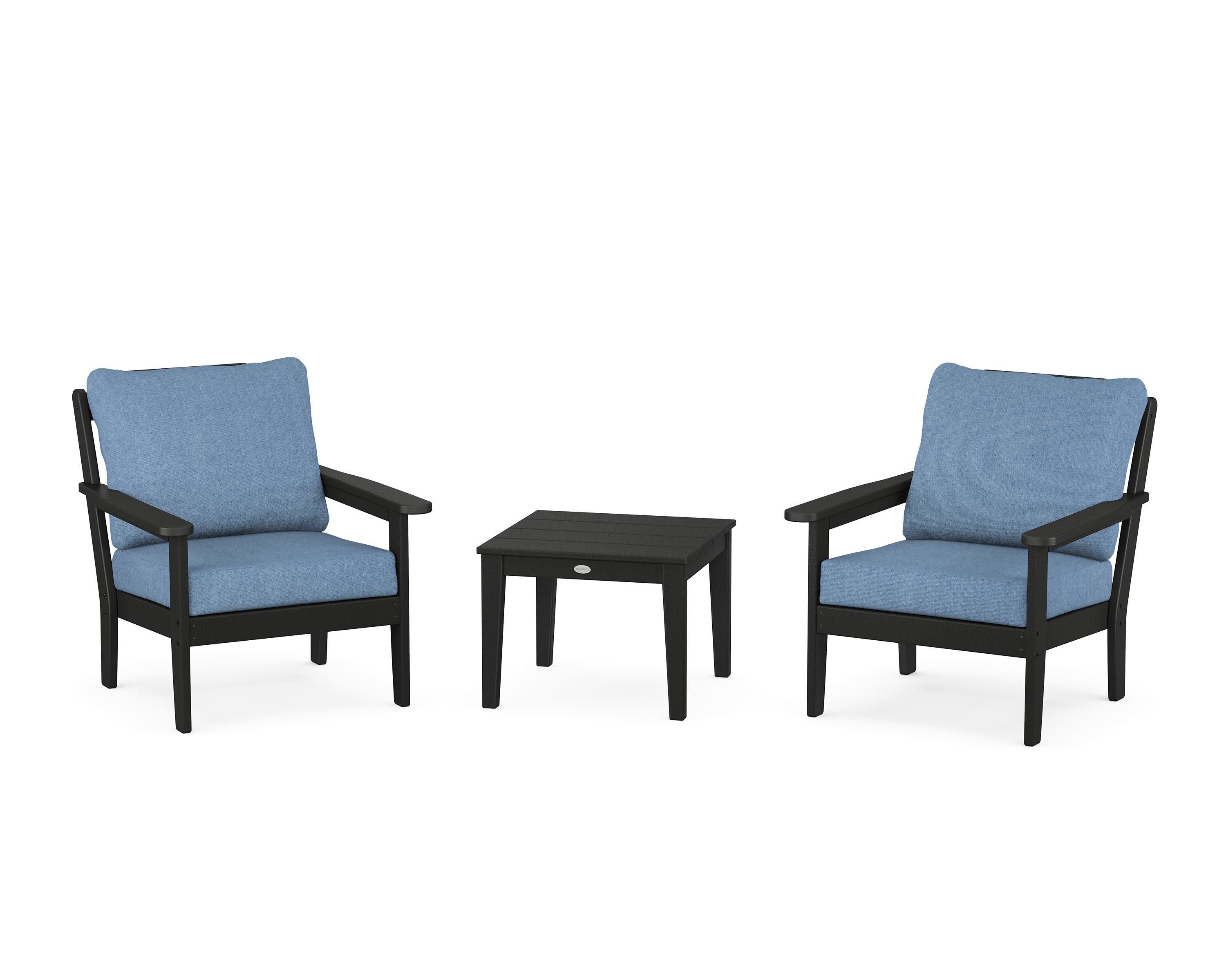 Cottage 3-Piece Deep Seating Set in Black / Sky Blue