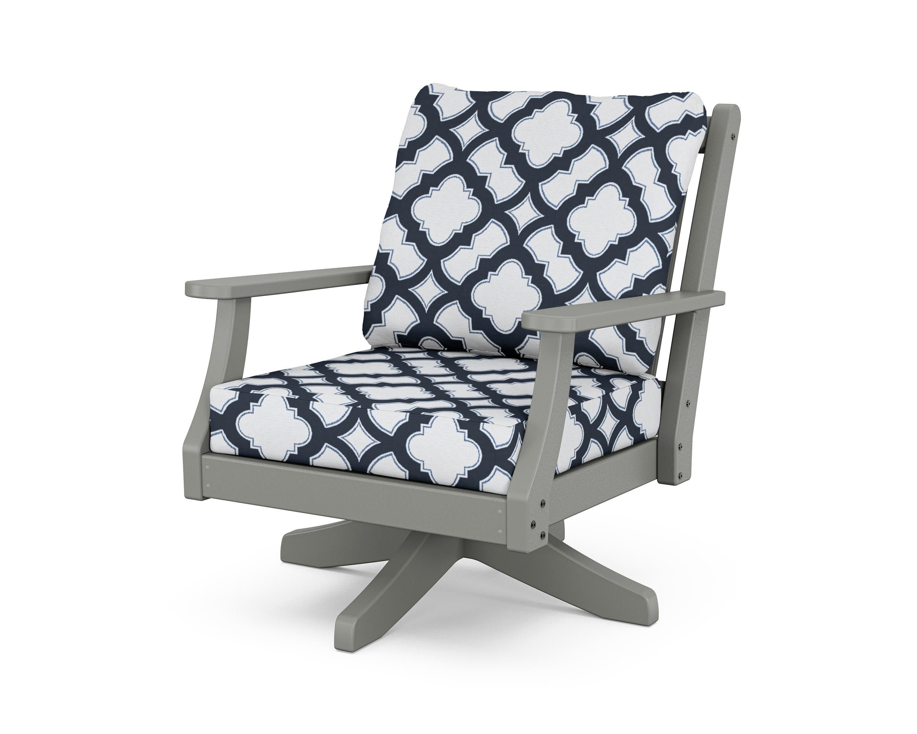 Wovendale Deep Seating Swivel Chair in Slate Grey / Trellis Marine Indigo