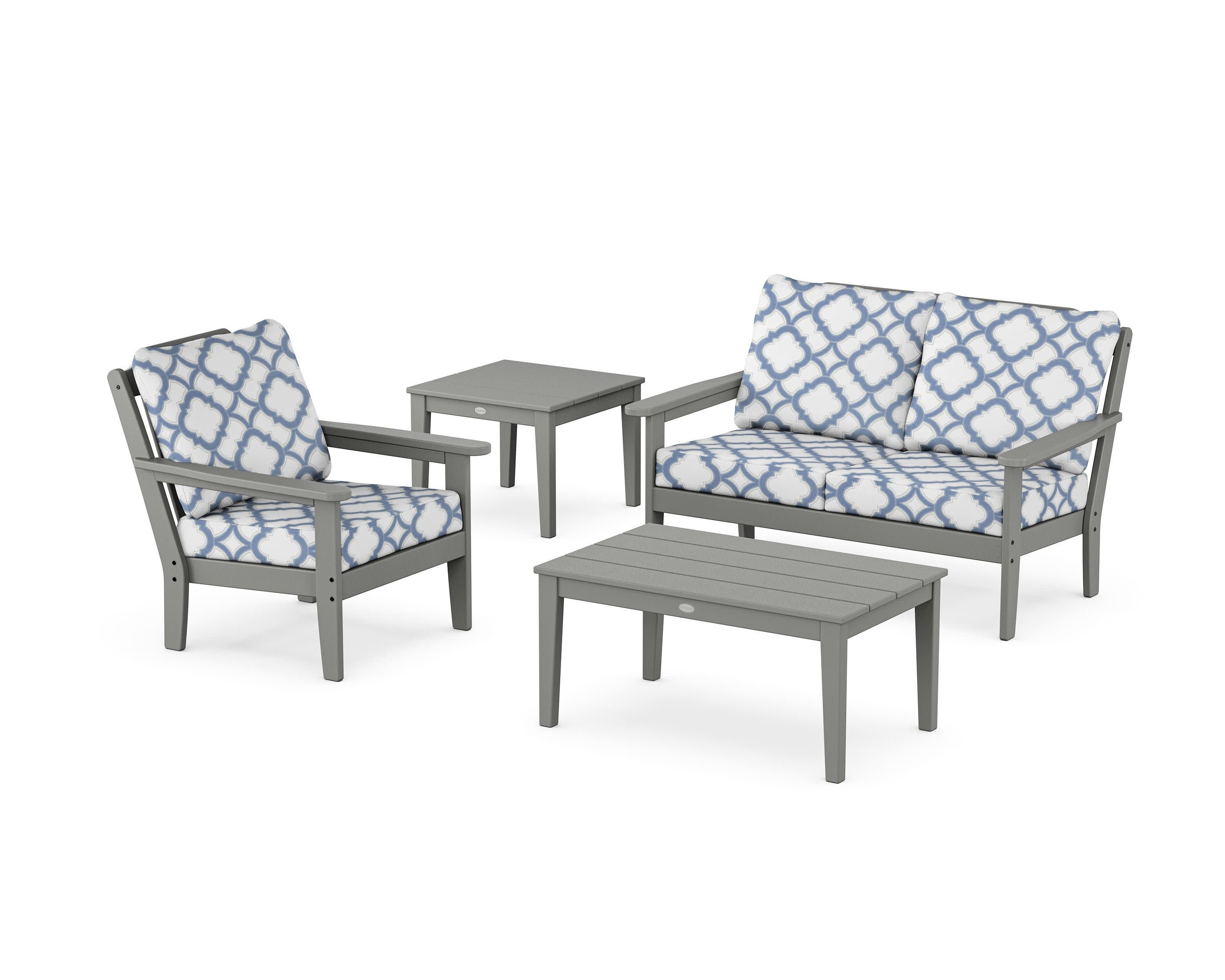 Wovendale 4-Piece Deep Seating Set in Slate Grey / Trellis Sky Blue