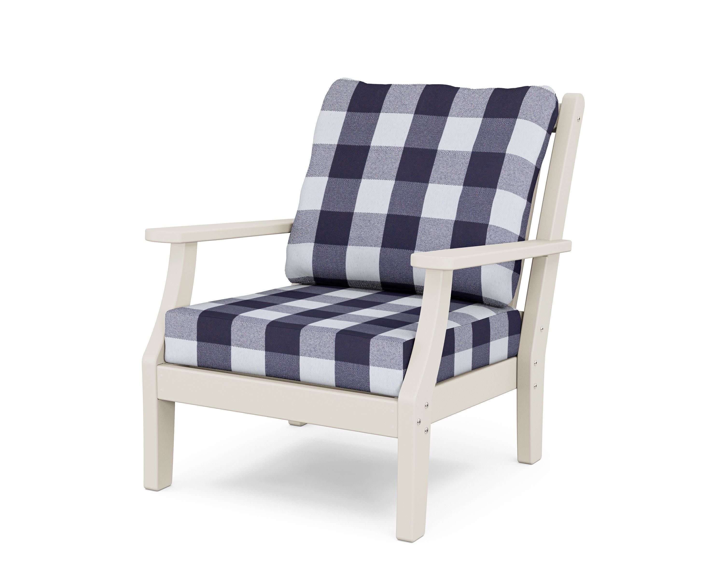 Wovendale Deep Seating Chair in Sand / Buffalo Plaid Navy