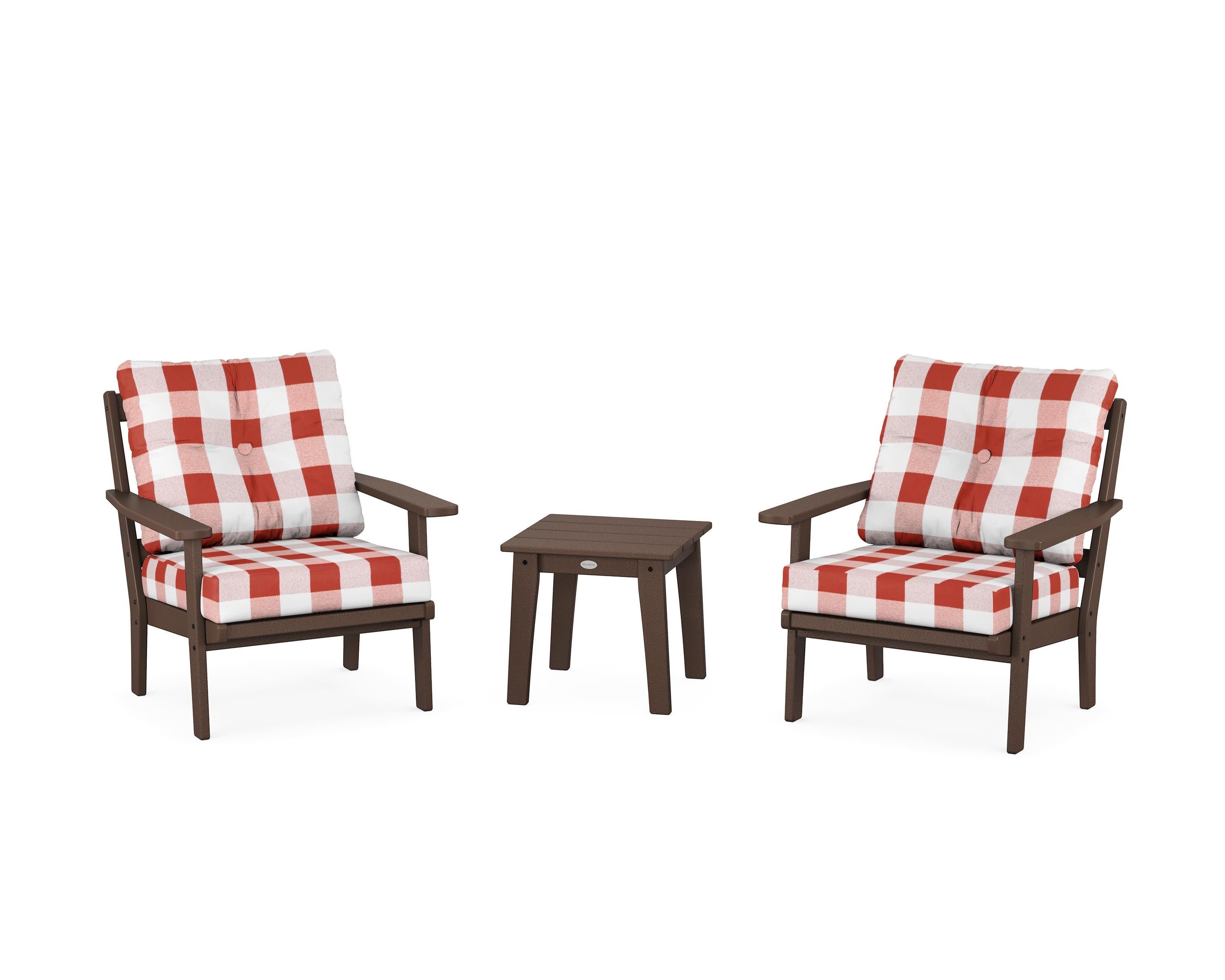 Prairie 3-Piece Deep Seating Set in Mahogany / Buffalo Plaid Crimson