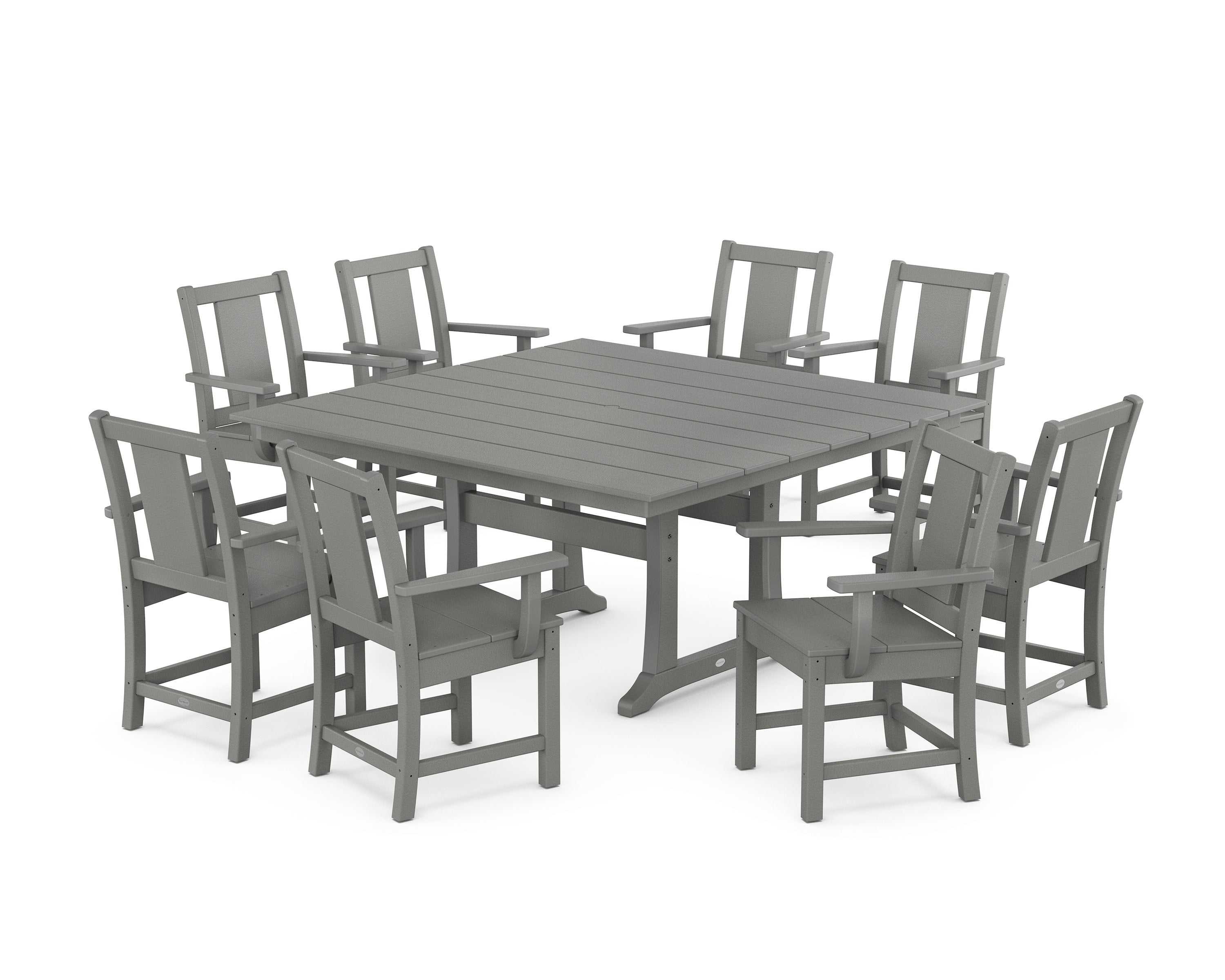 Prairie 9-Piece Square Farmhouse Dining Set with Trestle Legs in Slate Grey