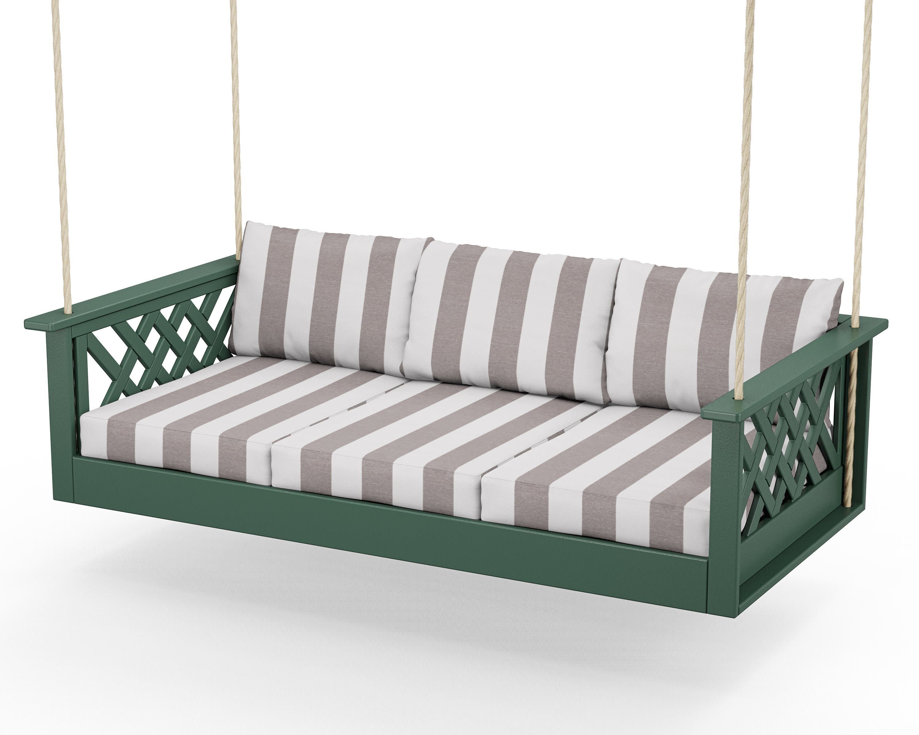 Wovendale Daybed Swing in Green / Cabana Stripe Grey Mist