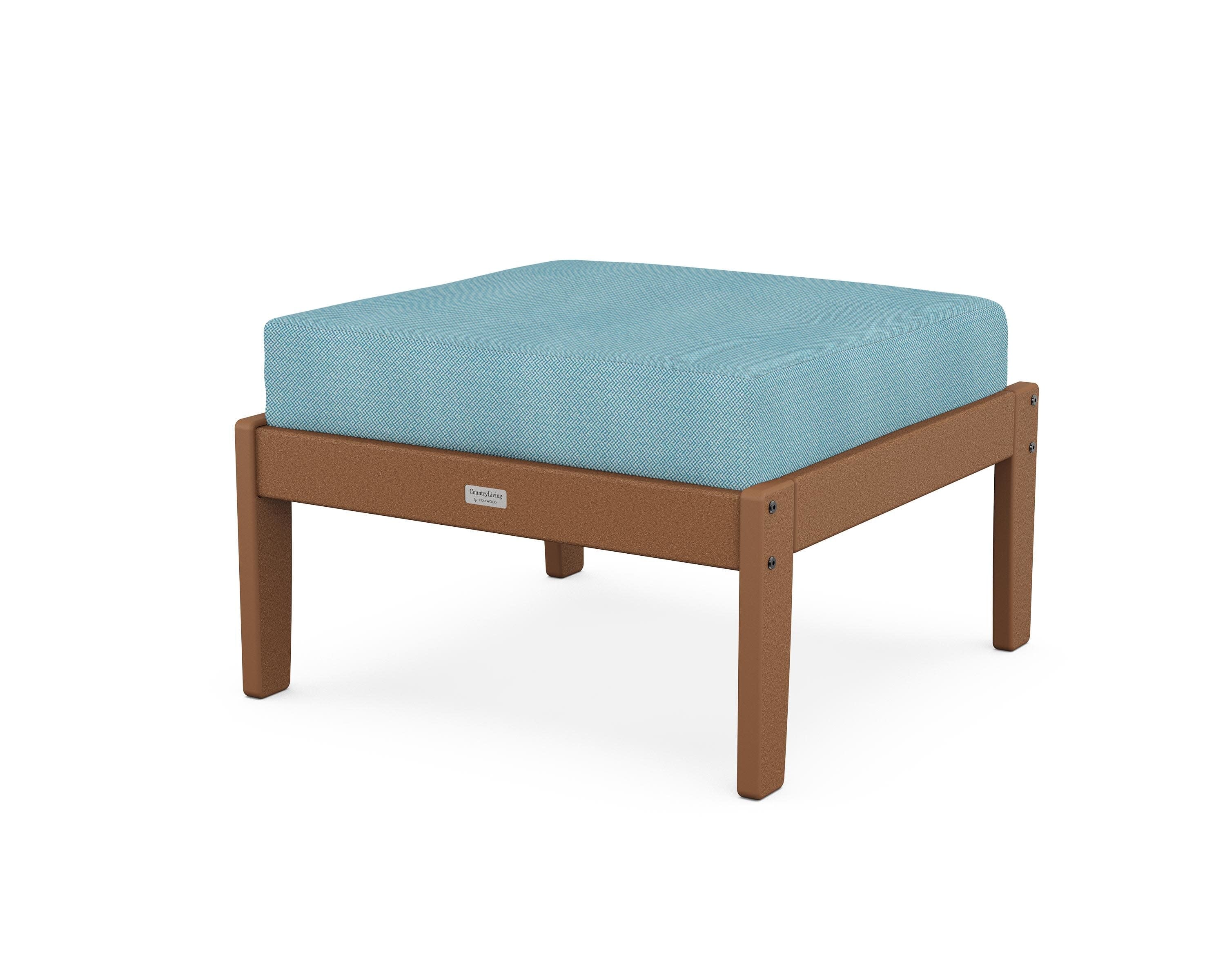 Cottage Deep Seating Ottoman in Teak / Lattice Sky Blue