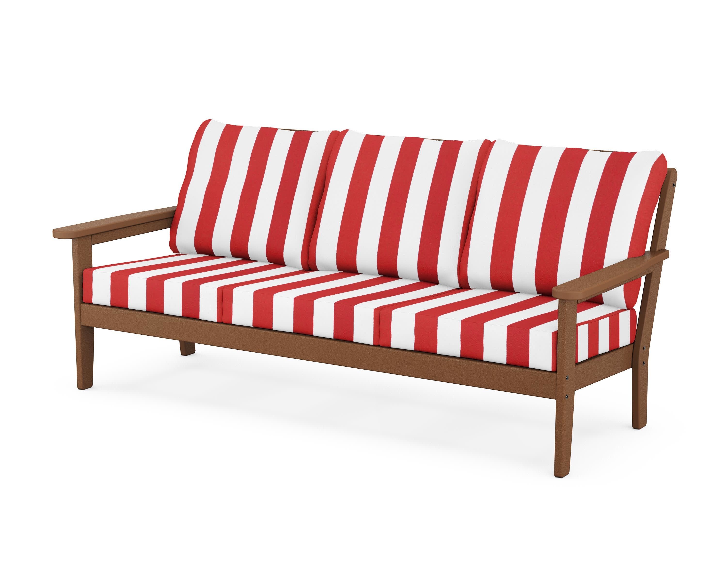 Cottage Deep Seating Sofa in Teak / Cabana Stripe Crimson