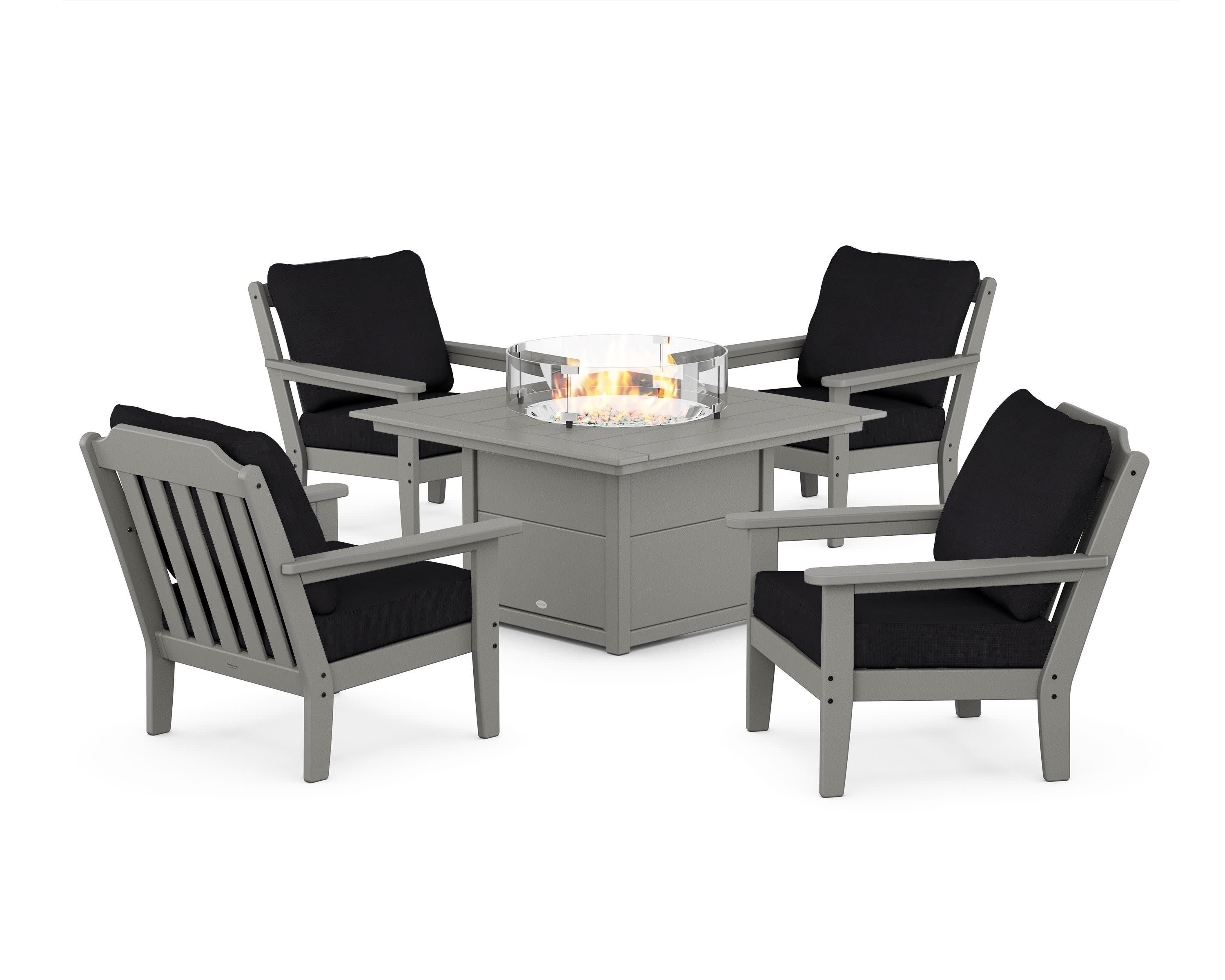 Cottage 5-Piece Deep Seating Set with Fire Pit Table in Slate Grey / Midnight Linen
