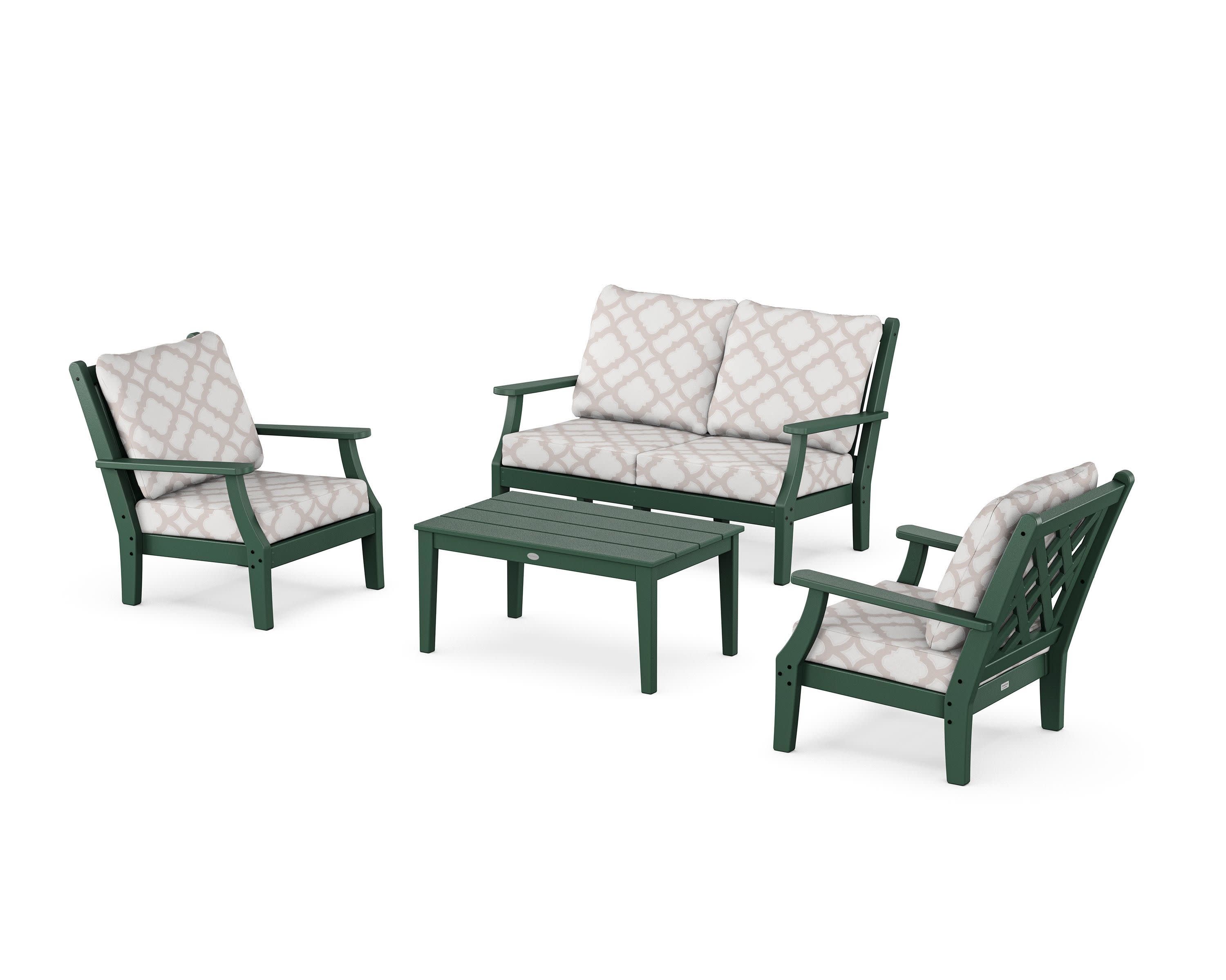 Wovendale 4-Piece Deep Seating Set with Loveseat in Green / Trellis Dune Burlap