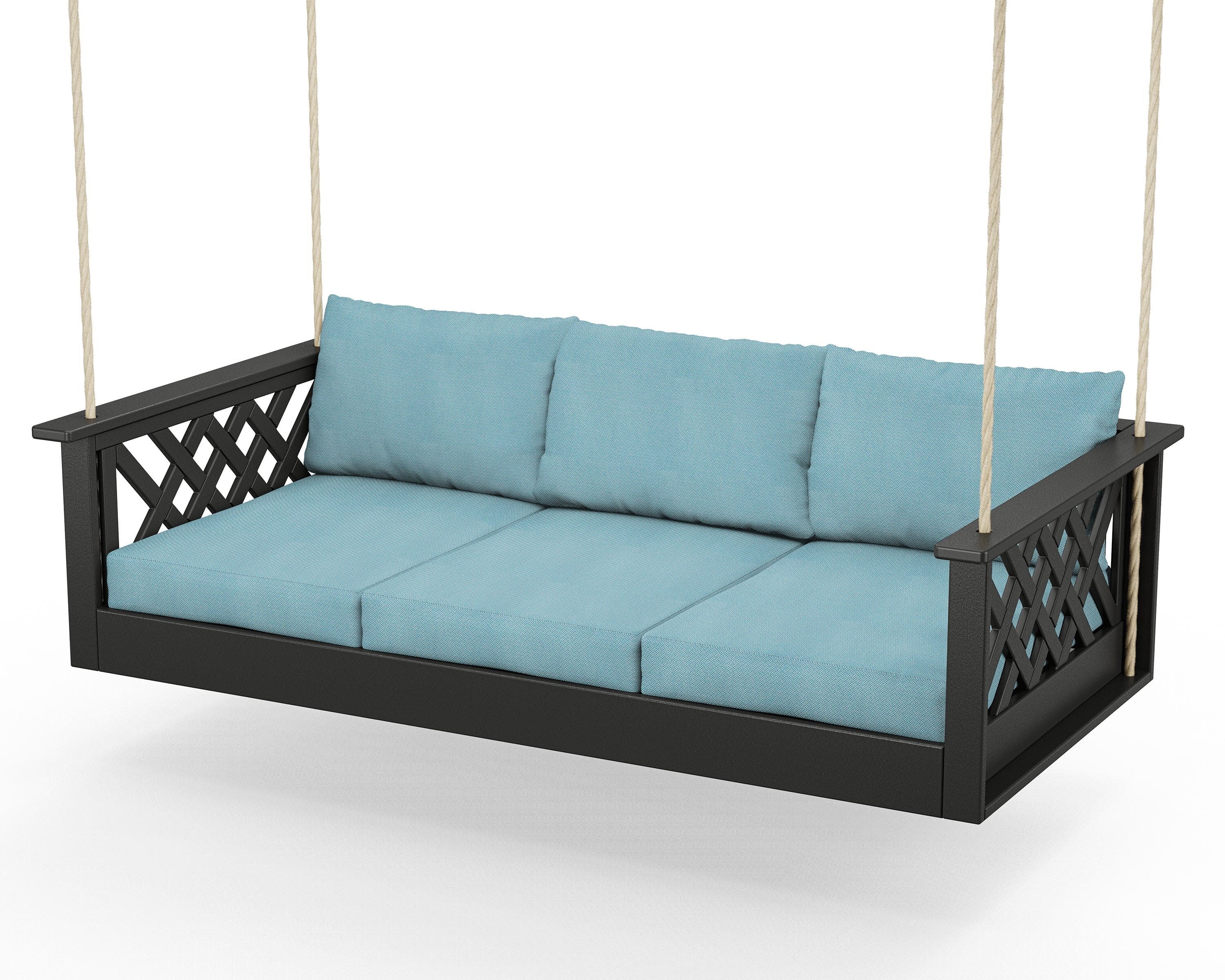 Wovendale Daybed Swing in Black / Lattice Sky Blue