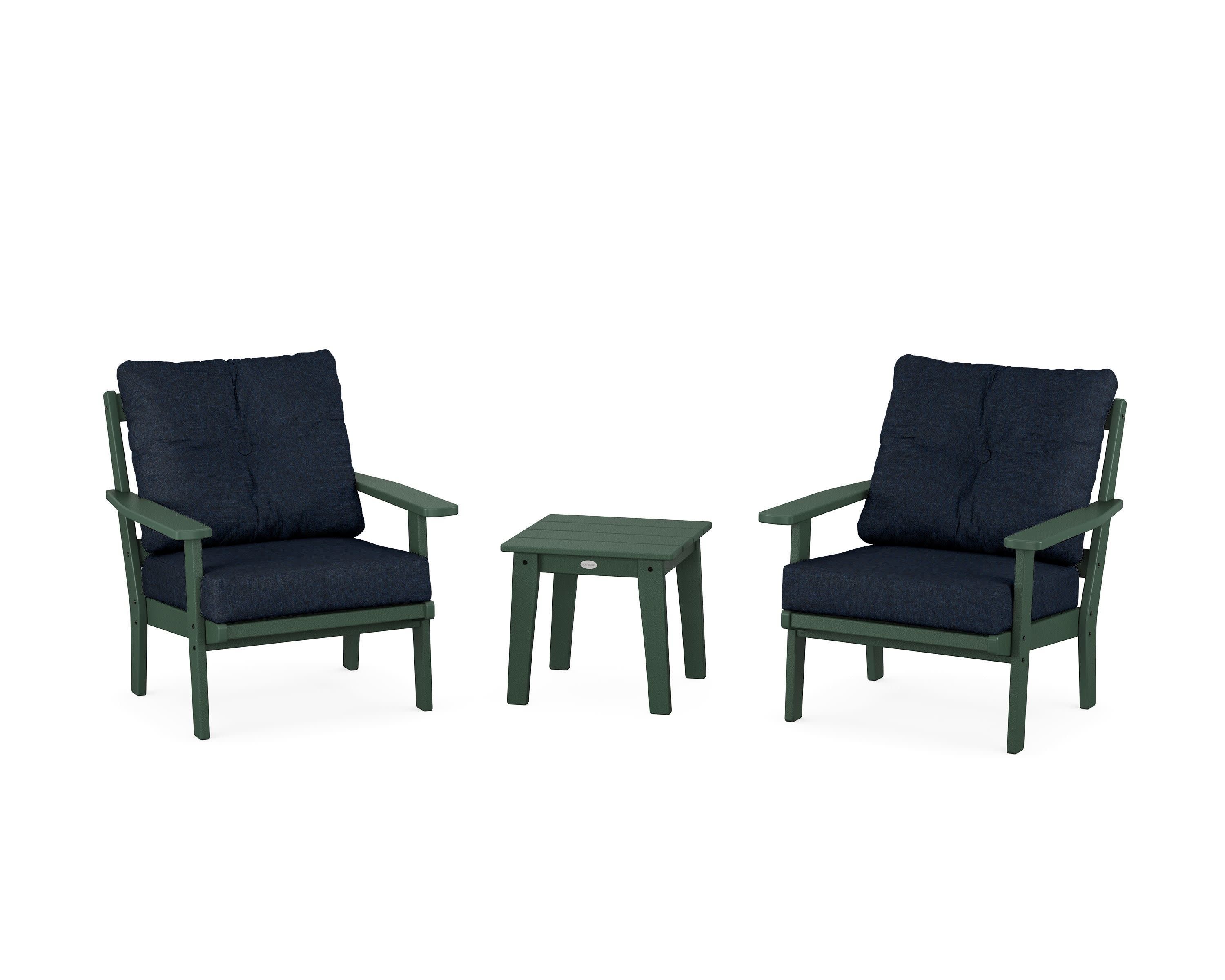 Prairie 3-Piece Deep Seating Set in Green / Marine Indigo